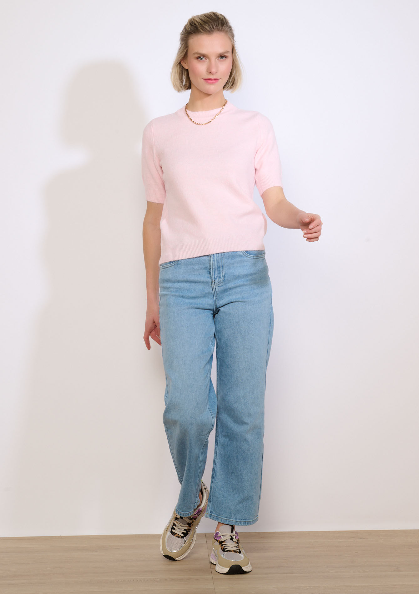 Zachte trui met korte mouwen - LIGHT PINK - 04007031