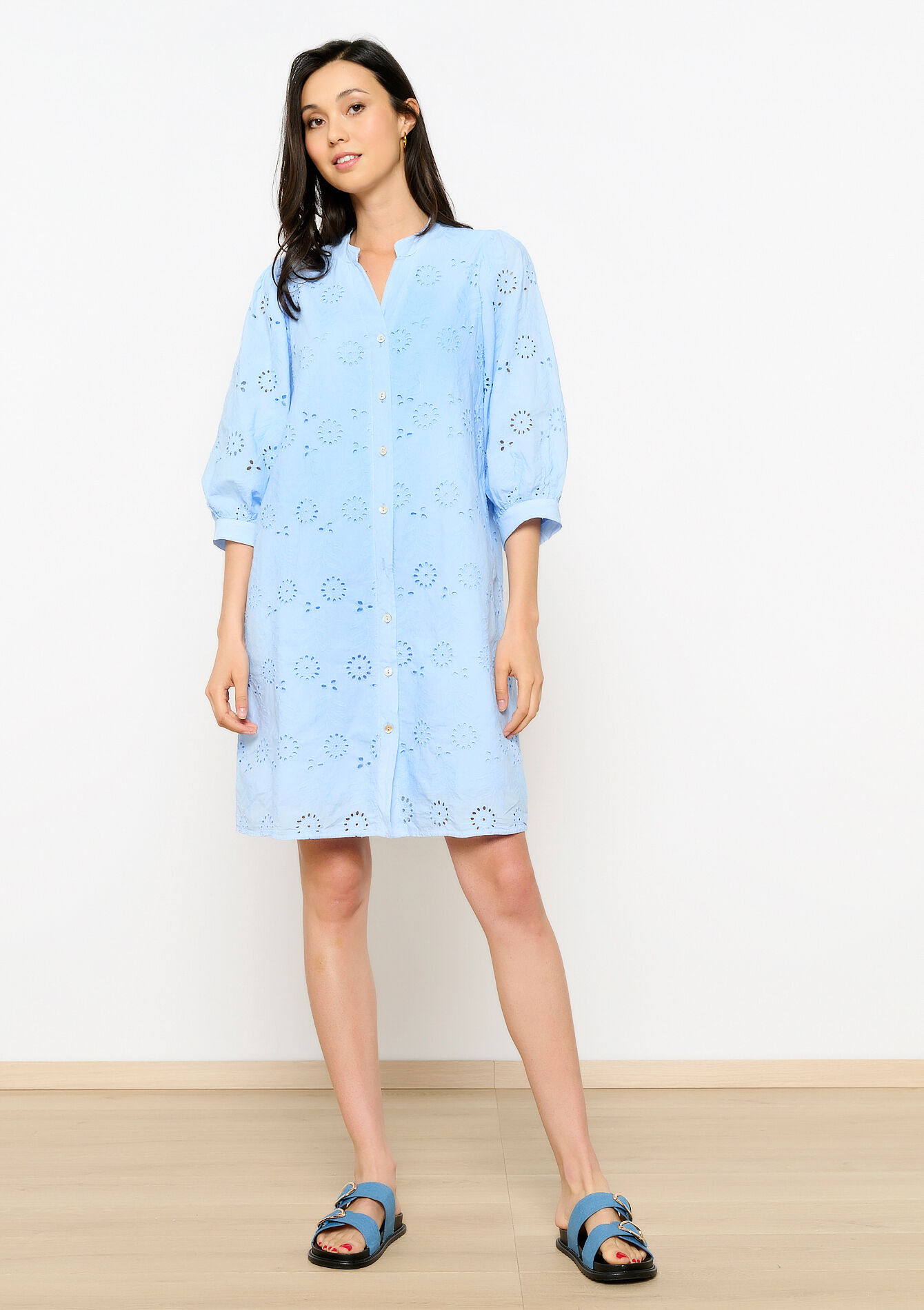 Embroidered shirt dress, Embroidered shirt dress - PASTEL BLUE - 08103621_751