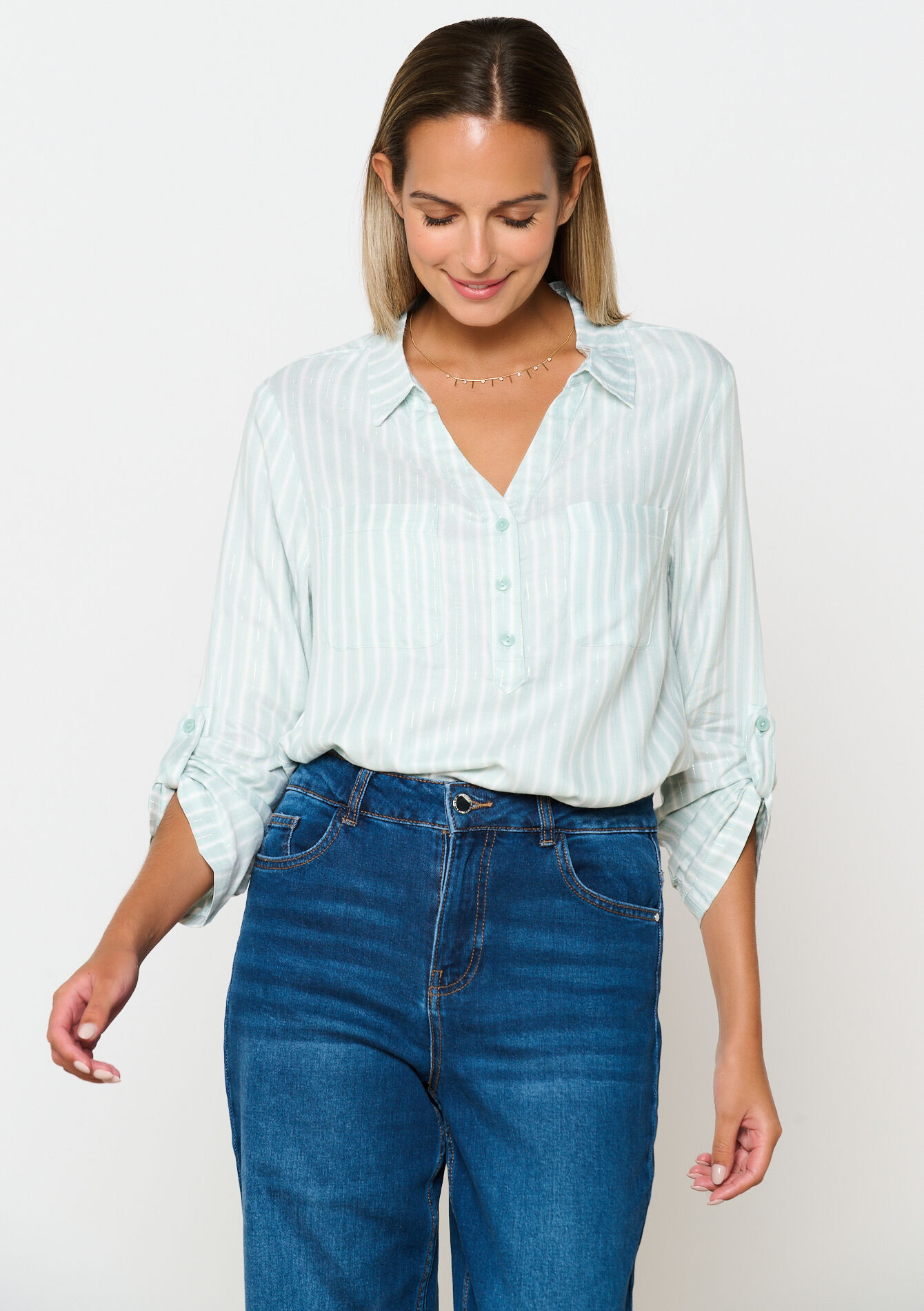 Gestreept hemd, Gestreept hemd - LIGHT KHAKI - 05702472_4405