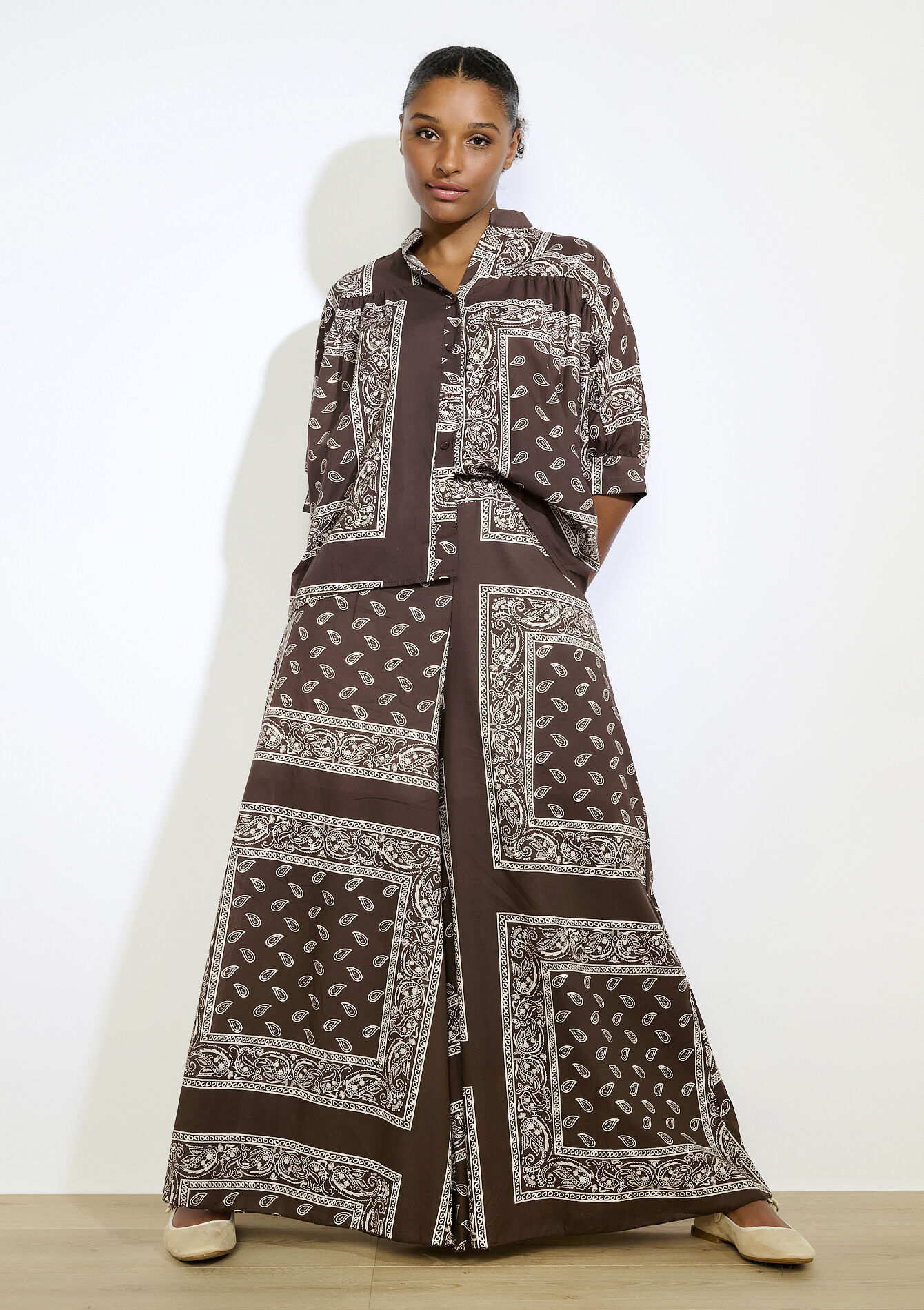 Pantalon bohème imprimé - BROWN DARK CHOCOLATE - 06601036_3720