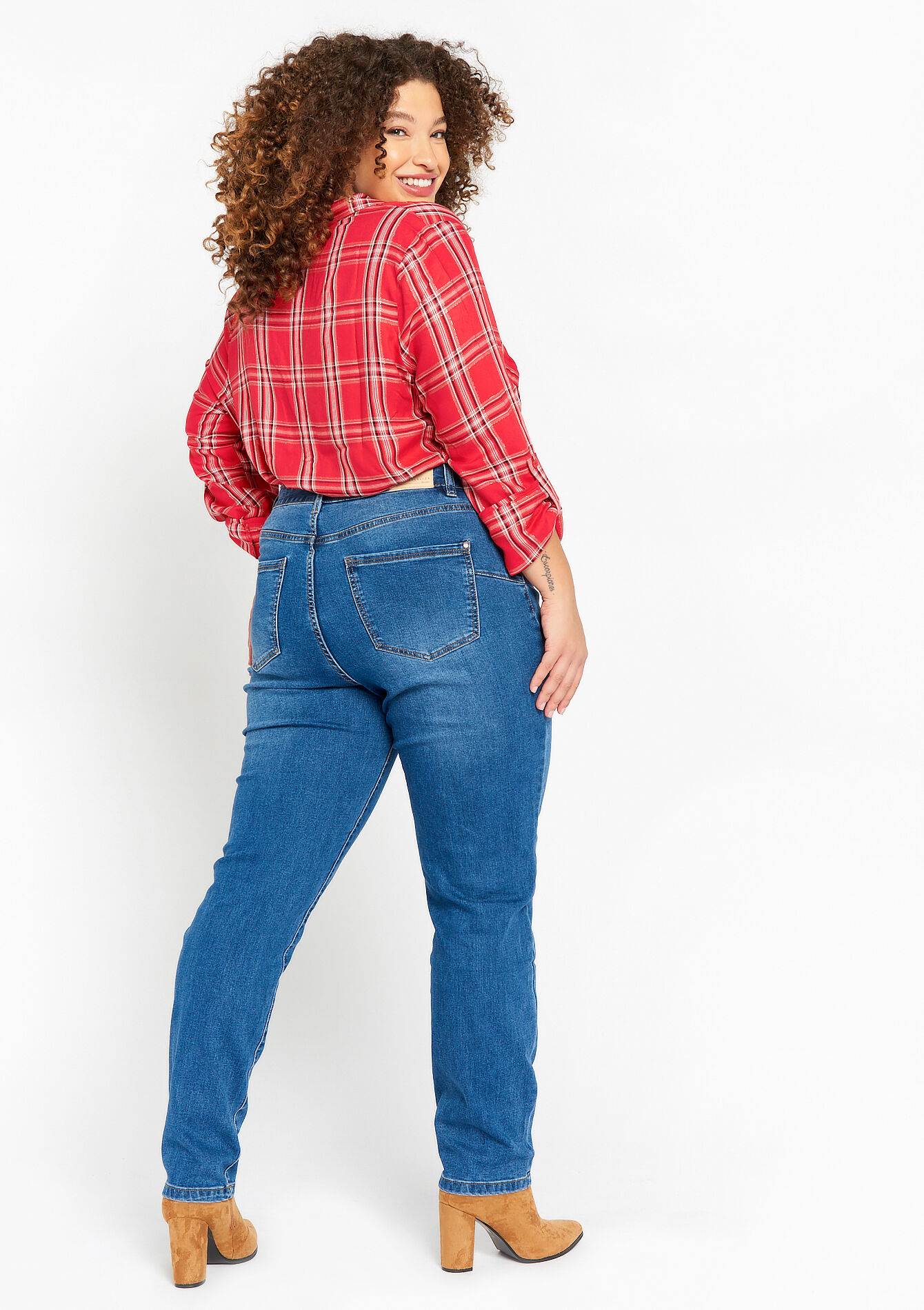 Slim jeans met hoge taille, Slim jeans met hoge taille - MEDIUM BLUE - 22000451_0500