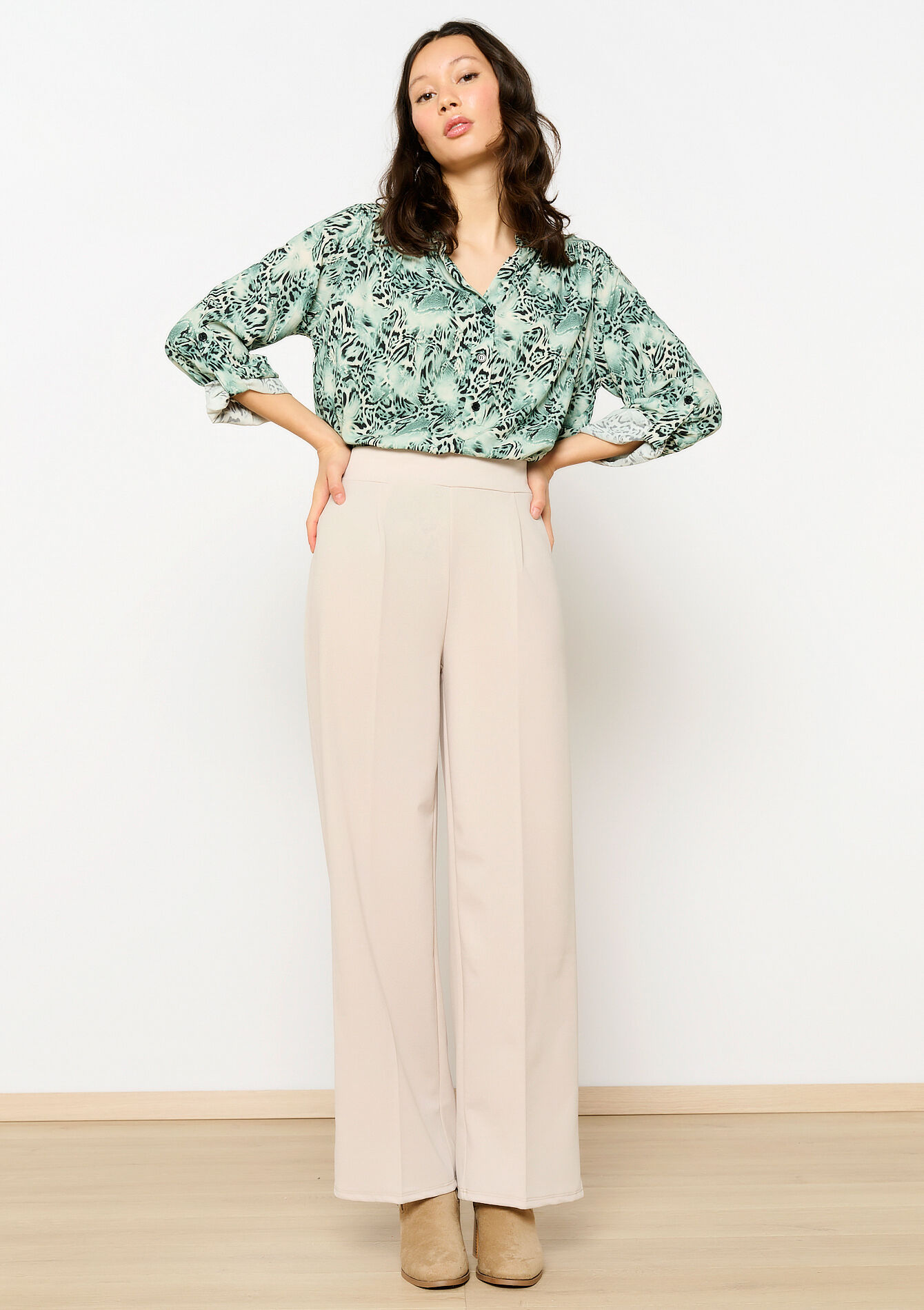 Losse broek met bandplooi, Losse broek met bandplooi - LT BEIGE - 06600945_2527