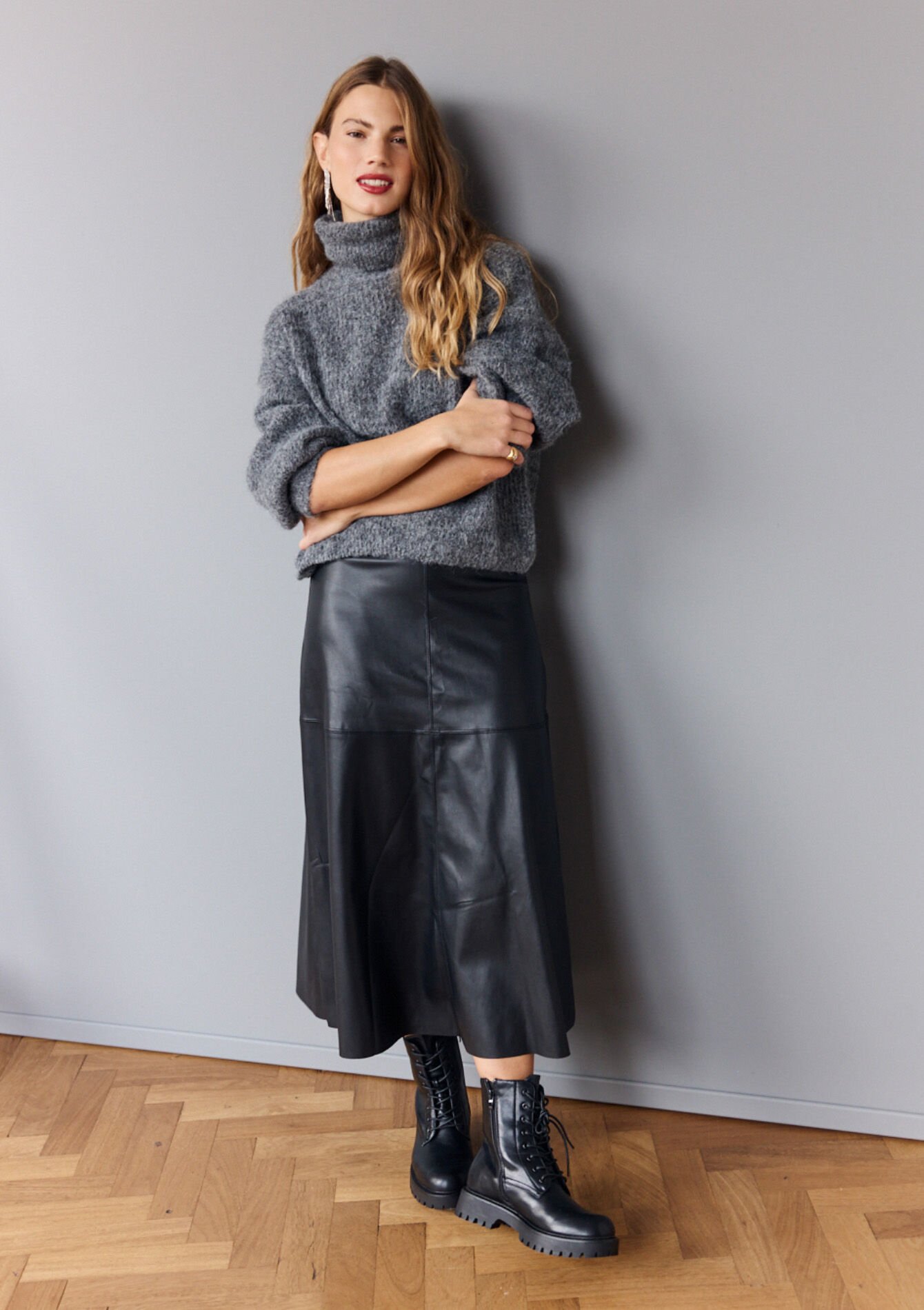 Jupe midi effet cuir, Jupe midi effet cuir, , back