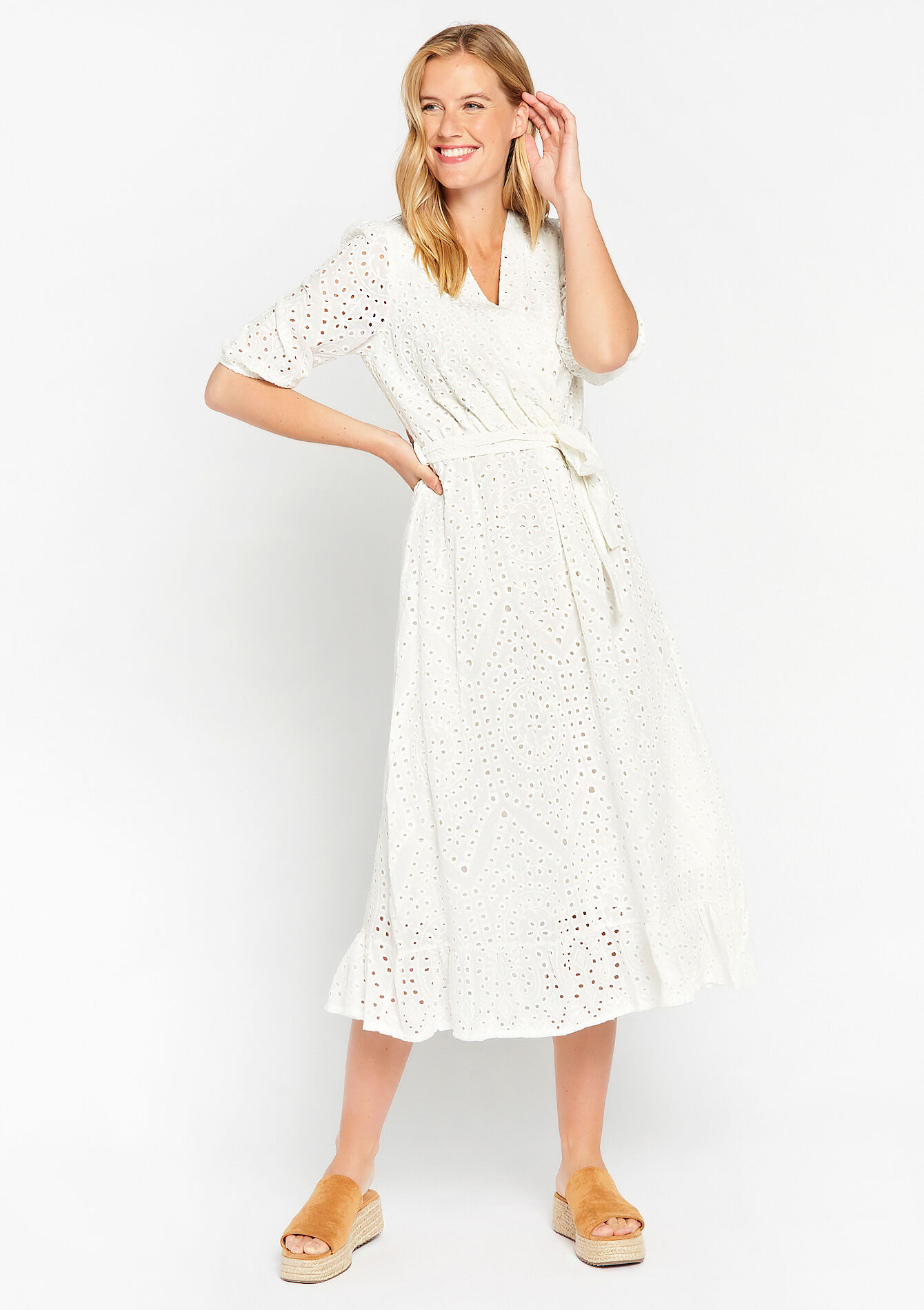 Wikkeljurk met broderie, Wikkeljurk met broderie - OFFWHITE - 08602012_1001