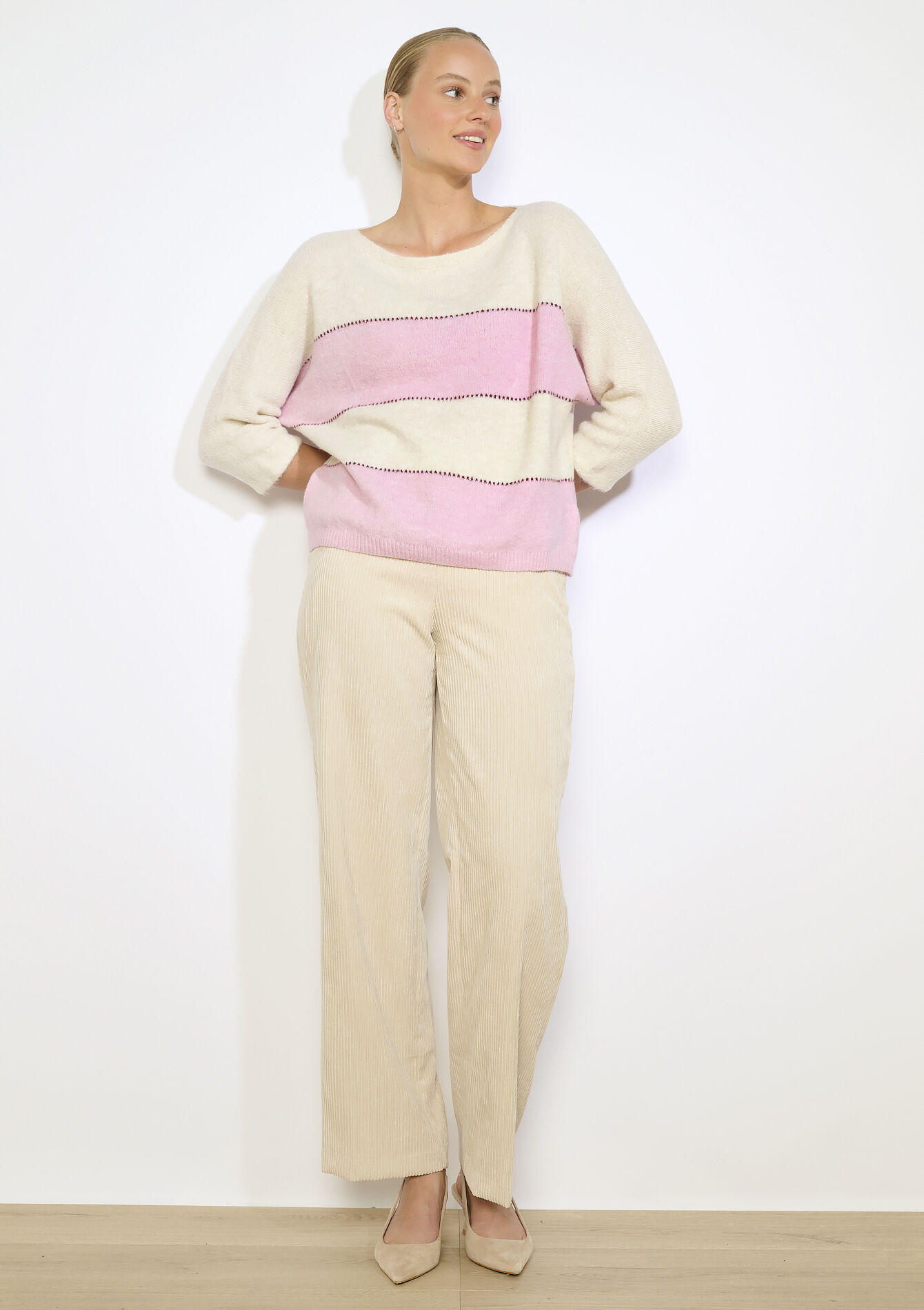 Vleermuismouwen gestreepte trui, Vleermuismouwen gestreepte trui - VANILLA WHITE - 04007040