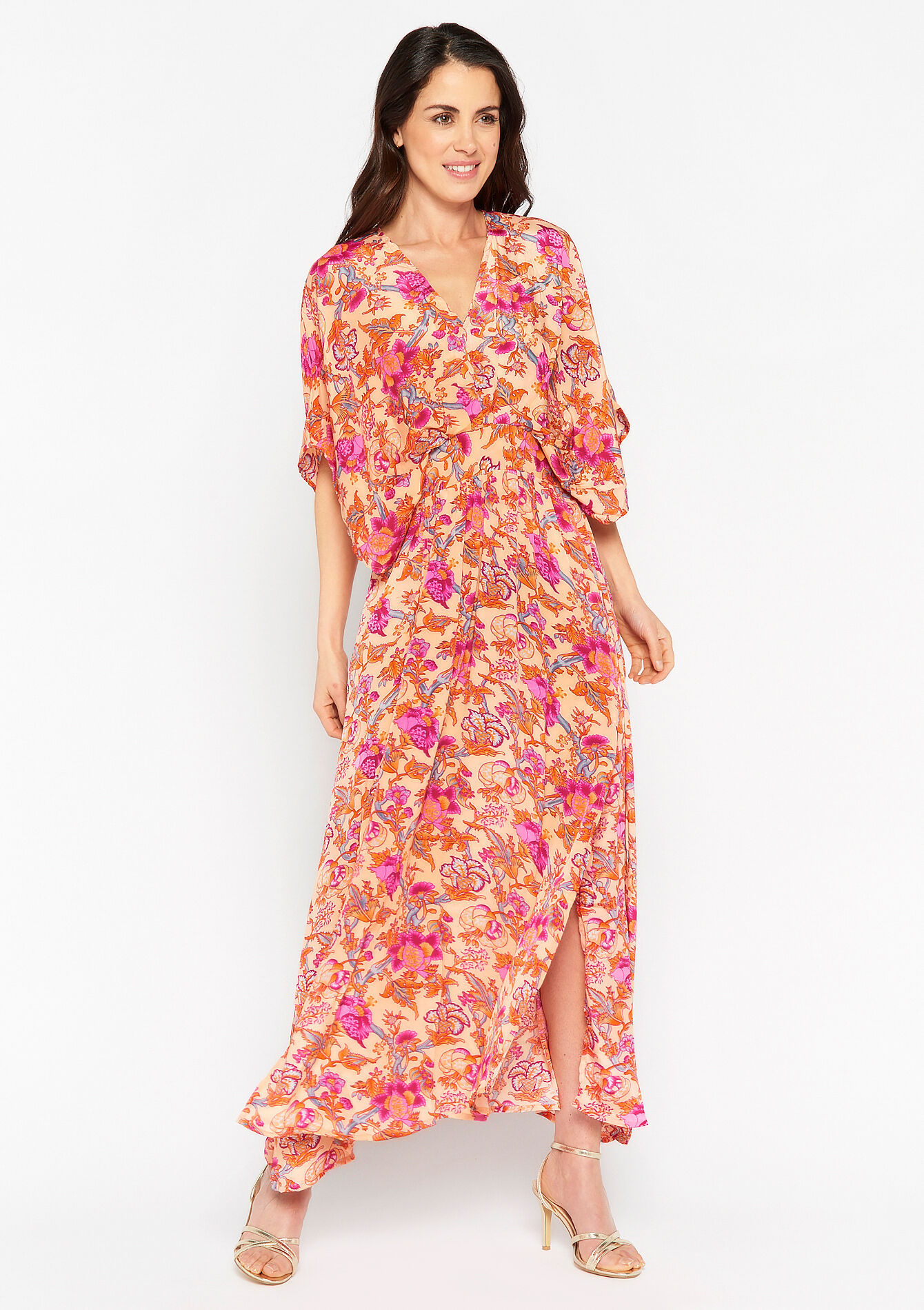 Robe longue à imprimé fleuri, Robe longue à imprimé fleuri - PASTEL PEACH - 08601830