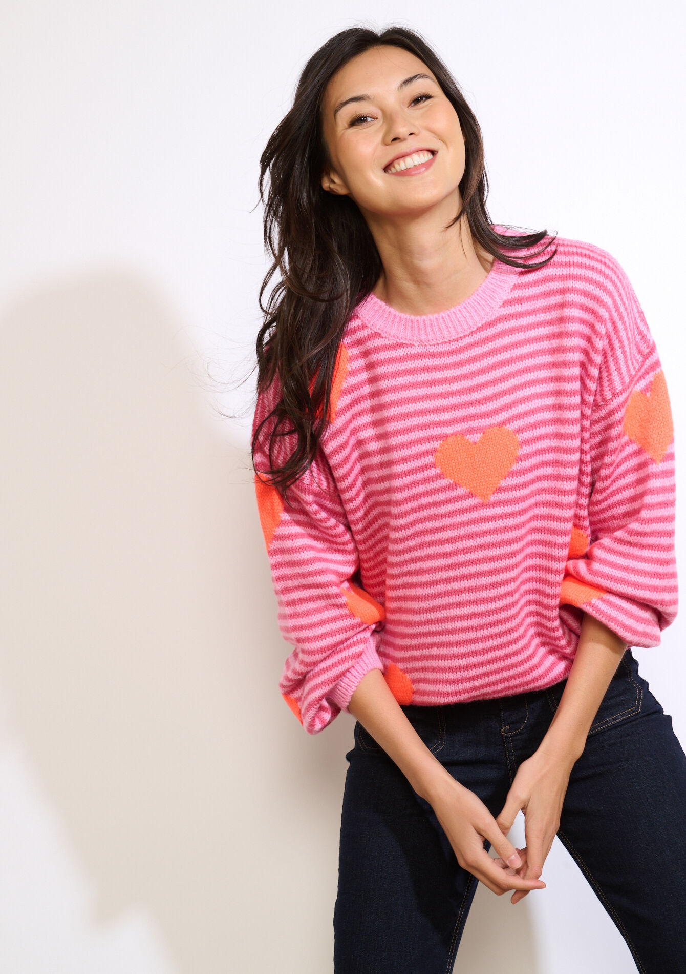 Pull rayé à motif c?ur - LIGHT PINK - 04007107