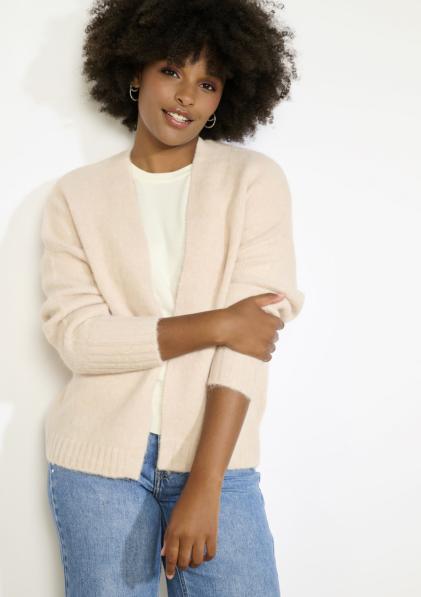 Fluffy knit open cardigan, Fluffy knit open cardigan, , back