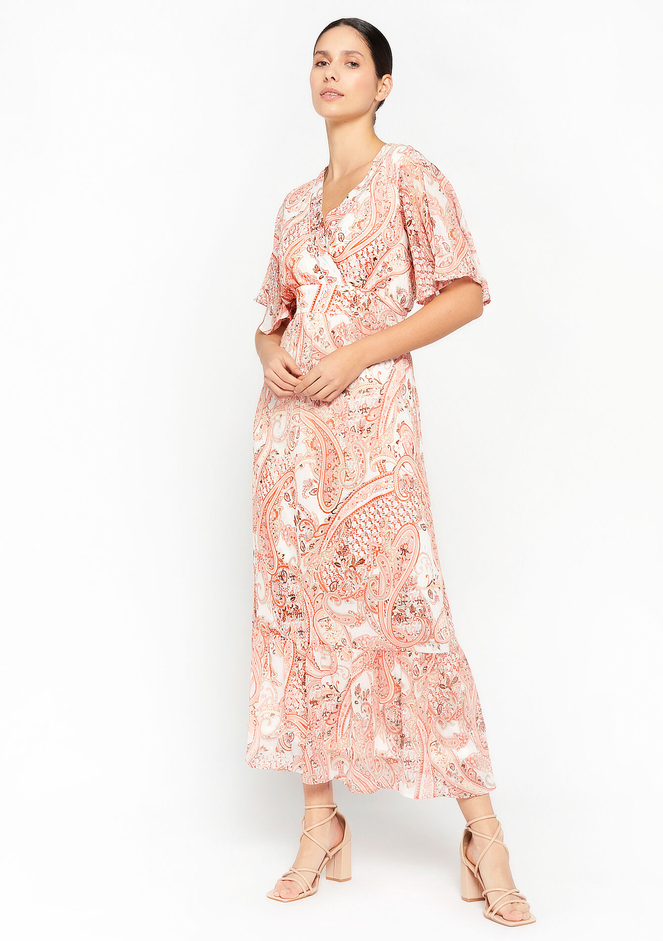 Robe cache-coeur à imprimé Paisley, Robe cache-coeur à imprimé Paisley - NUDE PINK - 08601791_1301