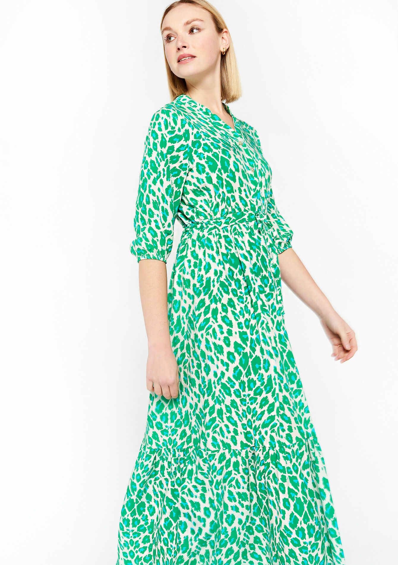 Robe longue à imprimé léopard, Robe longue à imprimé léopard - GREEN APPLE - 08601902_1783