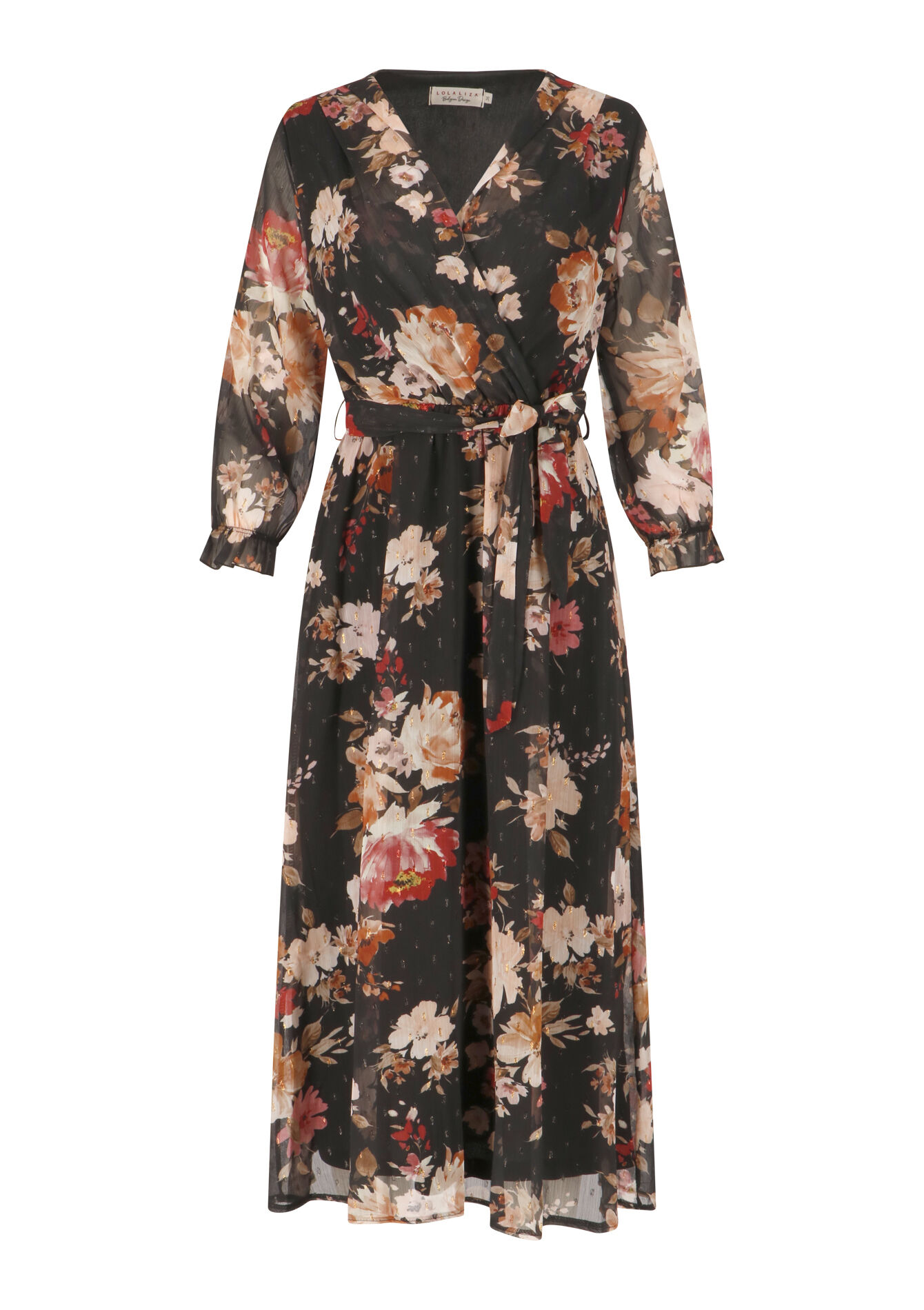Wrap dress with floral print, Wrap dress with floral print - BLACK - 08601844_1119