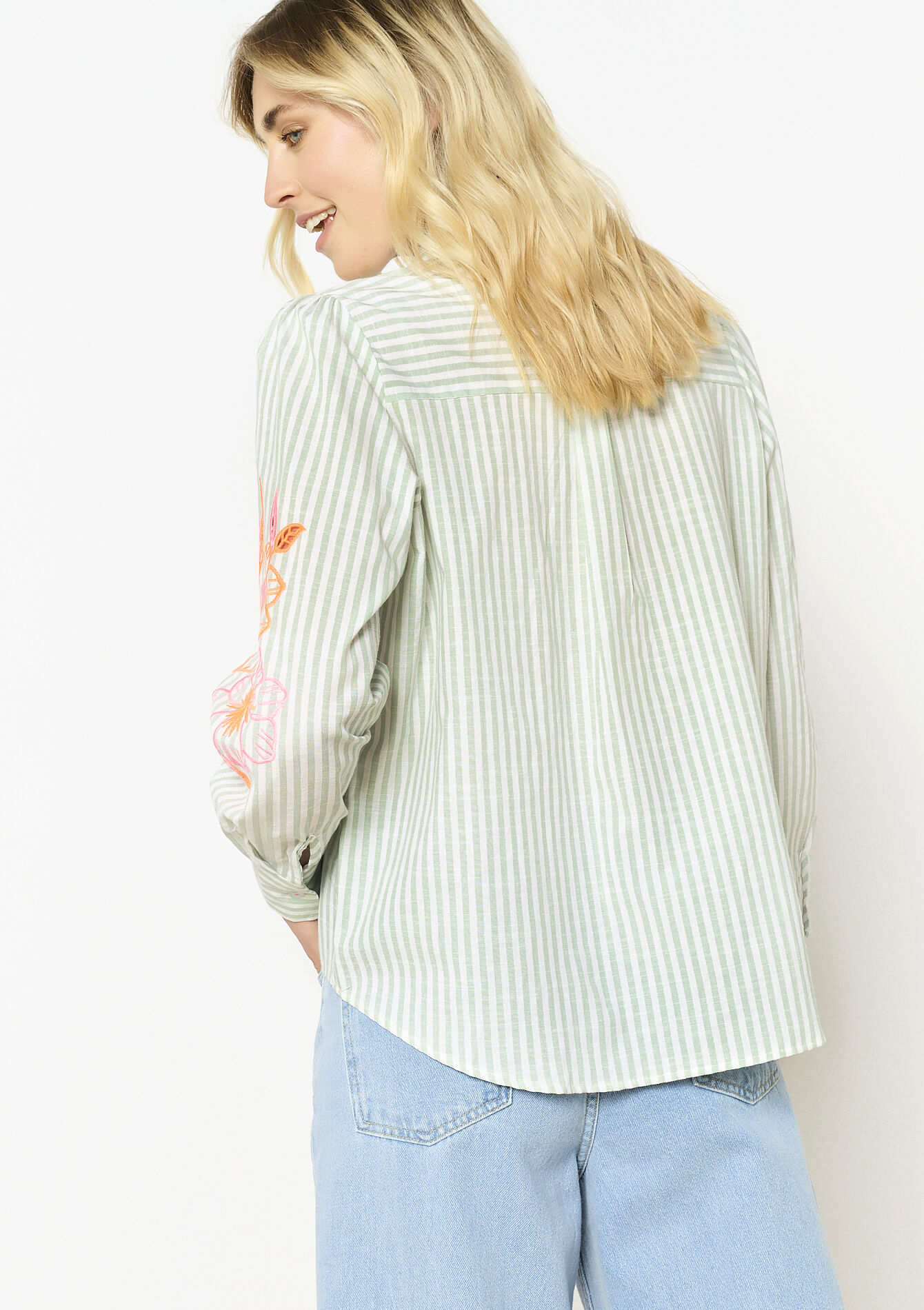 Chemise rayée brodée, Chemise rayée brodée - KHAKI MINT - 05702724_2542