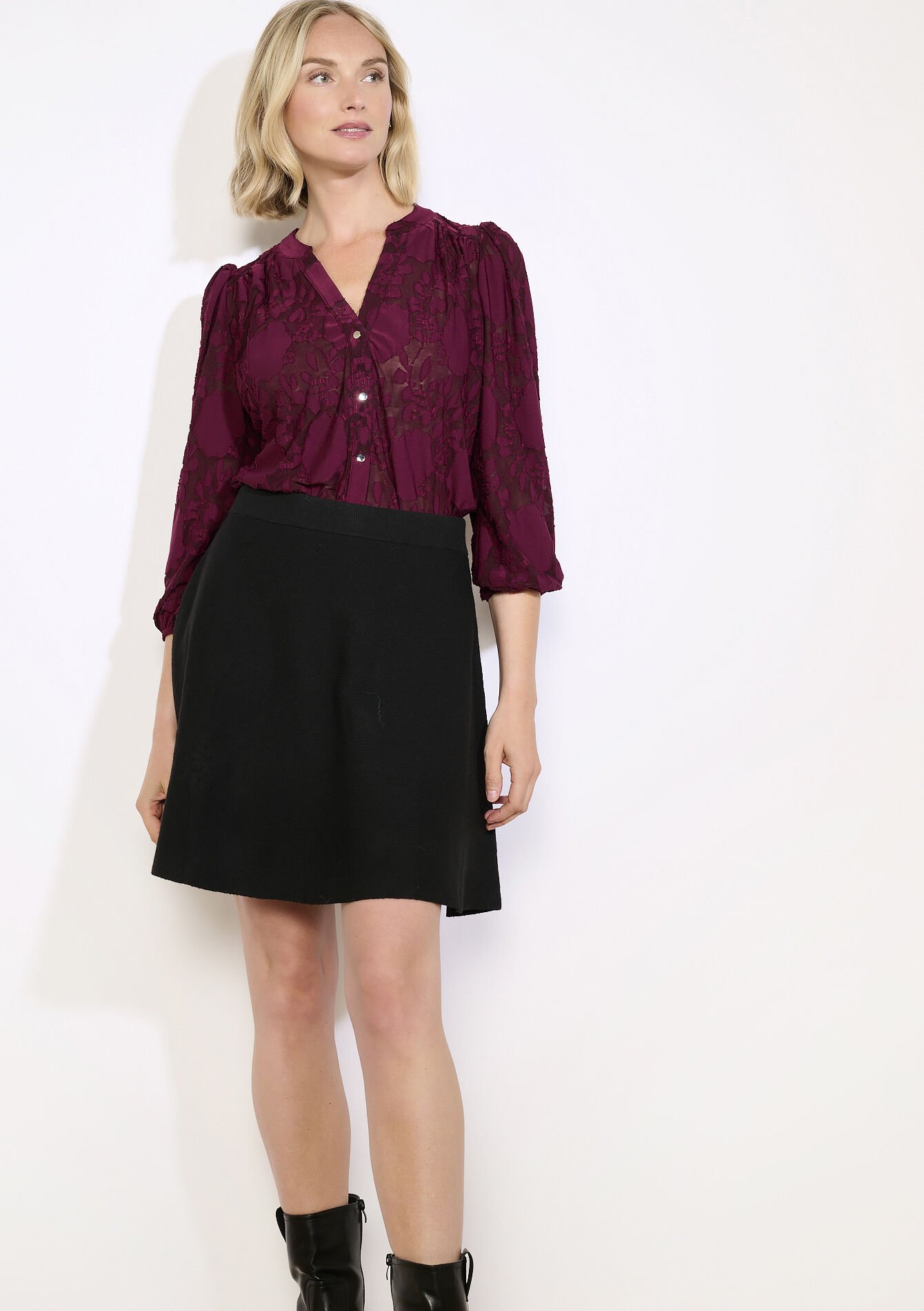Textured jacquard top, Textured jacquard top - AUBERGINE - 02301965