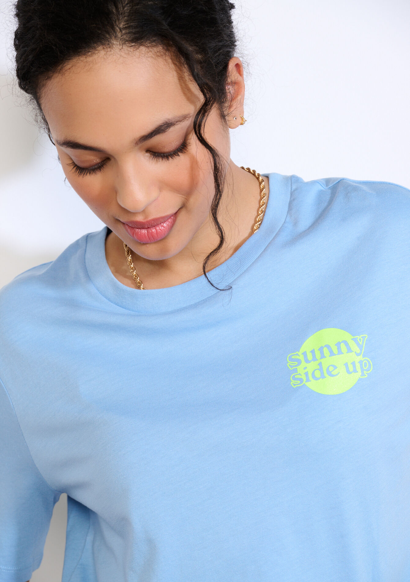 T-shirt à texte discret - BLUE PASTEL - 02301962_3003