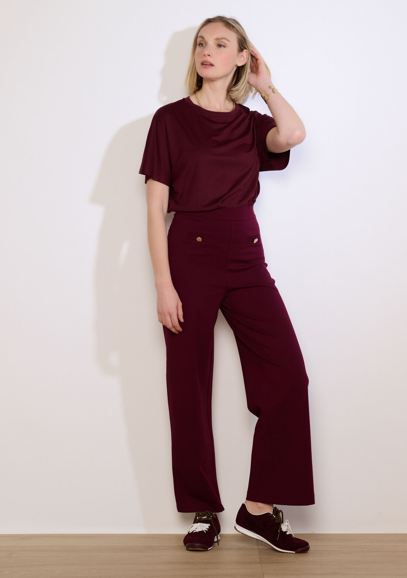 Broek met structuur - AUBERGINE - 06601105_1537