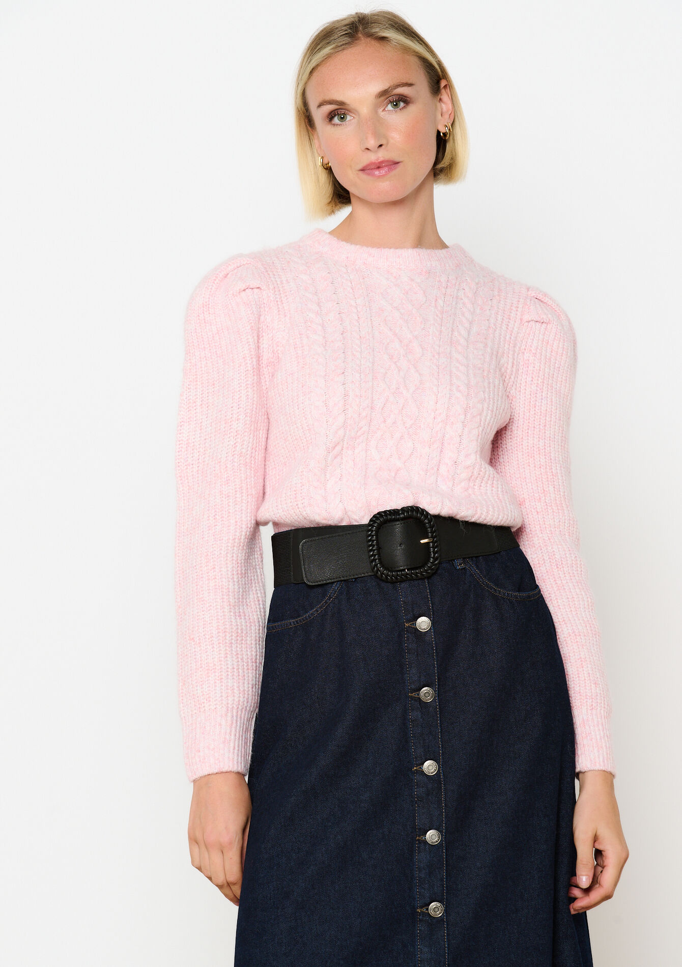 Kabelgebreide trui, Kabelgebreide trui - LIGHT PINK - 04006542_1303