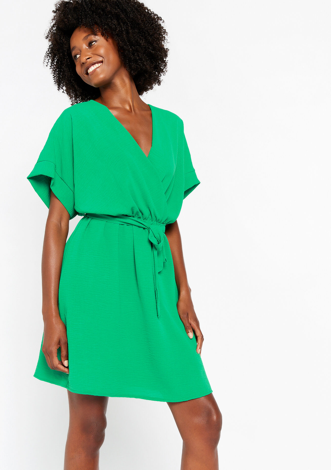 Robe cache-coeur avec lien à nouer, Robe cache-coeur avec lien à nouer - GREEN APPLE - 08103321_1783