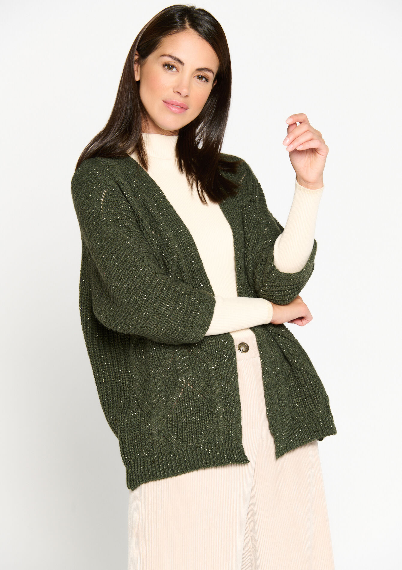 Lurex cardigan, Lurex cardigan - KHAKI MED - 04100997_4327