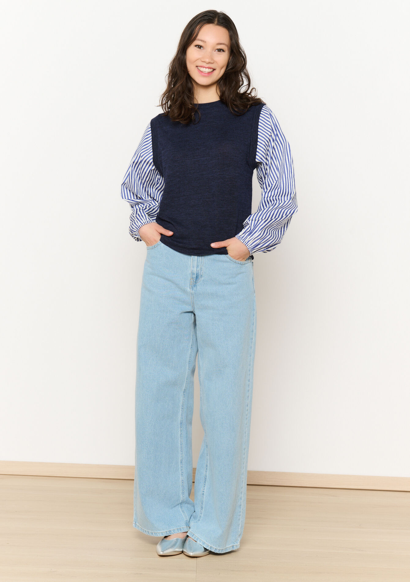 Top in breisel en popeline, Top in breisel en popeline - DARK BLUE - 02400330_0501