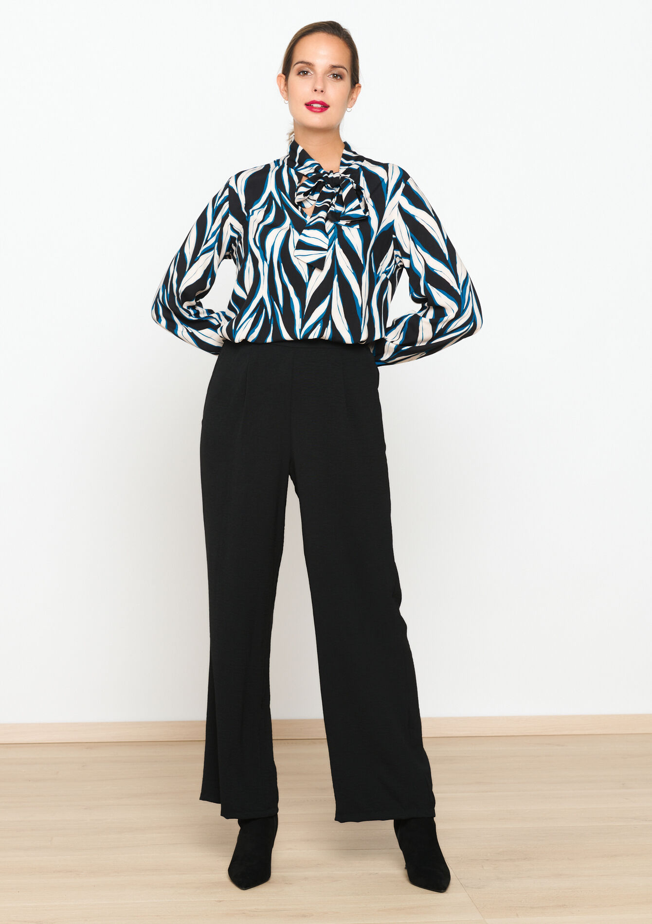 Blouse with bow tie, Blouse with bow tie - PEACOCK BLUE - 05702401_1561