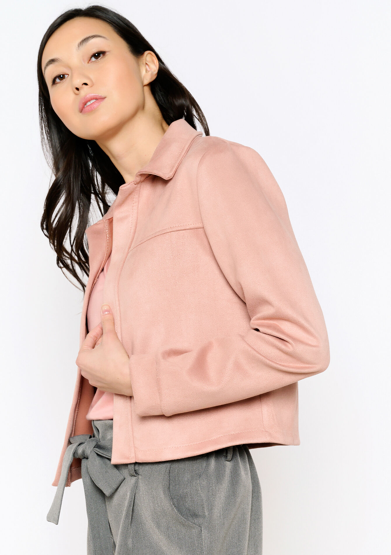 Veste courte en suédine, Veste courte en suédine - NUDE PINK - 09100898_1301