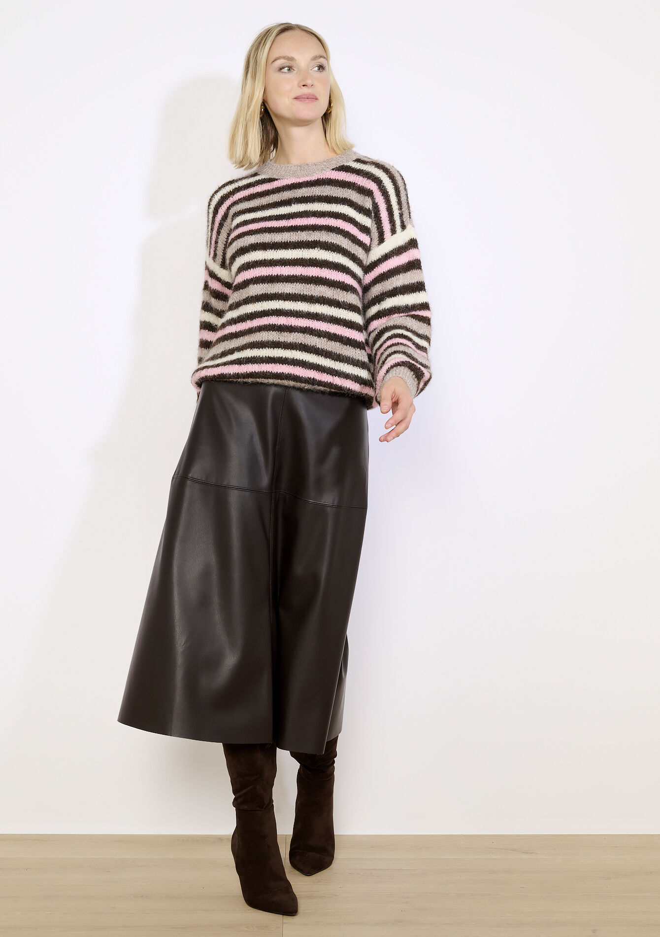 Fuzzy striped knit sweater, Fuzzy striped knit sweater - BROWN DARK CHOCOLATE - 04007147_3720