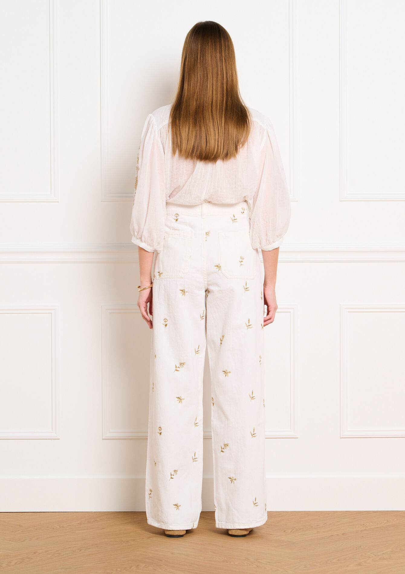 Wijde geborduurde broek, Wijde geborduurde broek - VANILLA WHITE - 06004667_1013