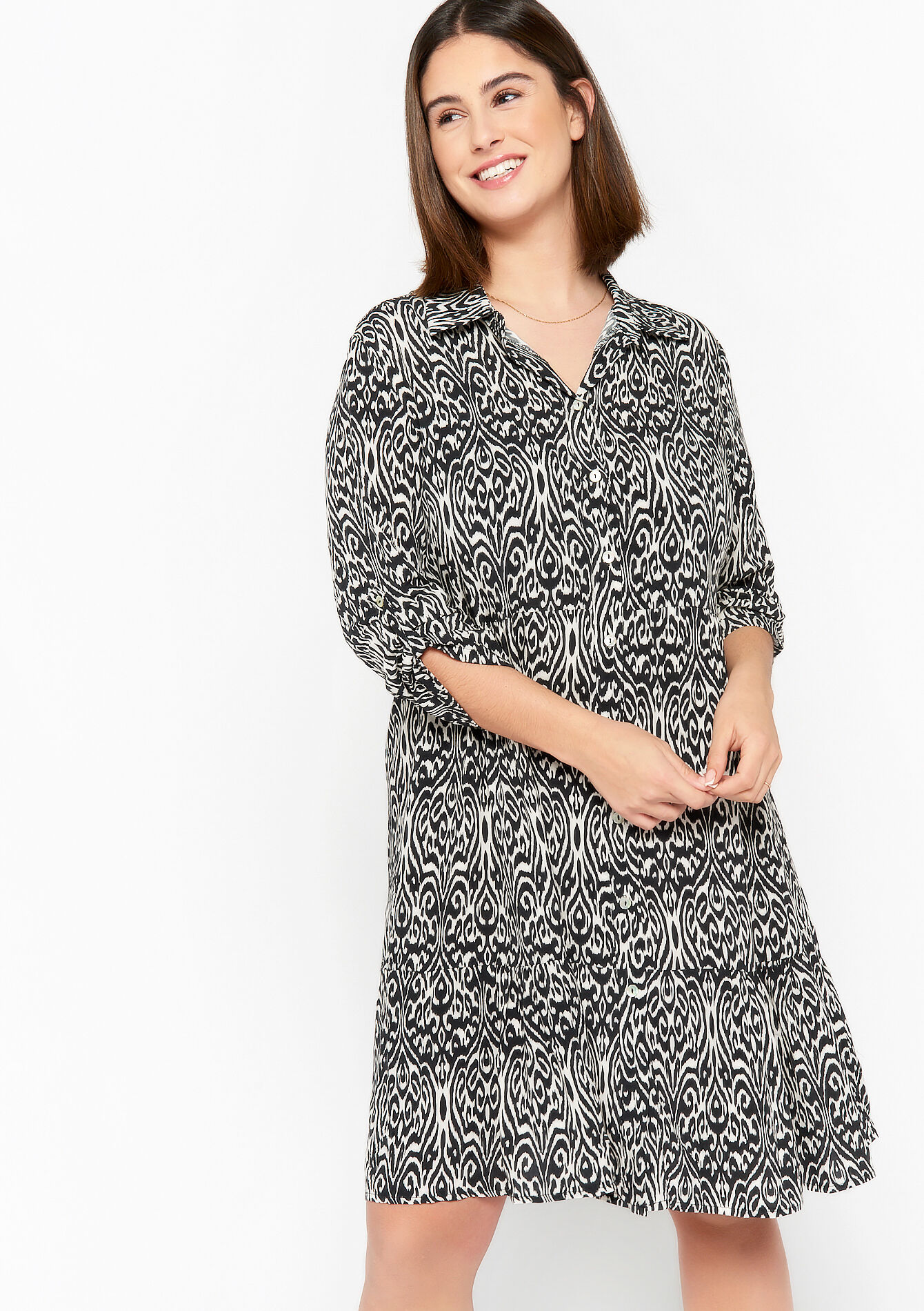 Babydoll jurk met ikatprint, Babydoll jurk met ikatprint - BLACK - 08103168_1119