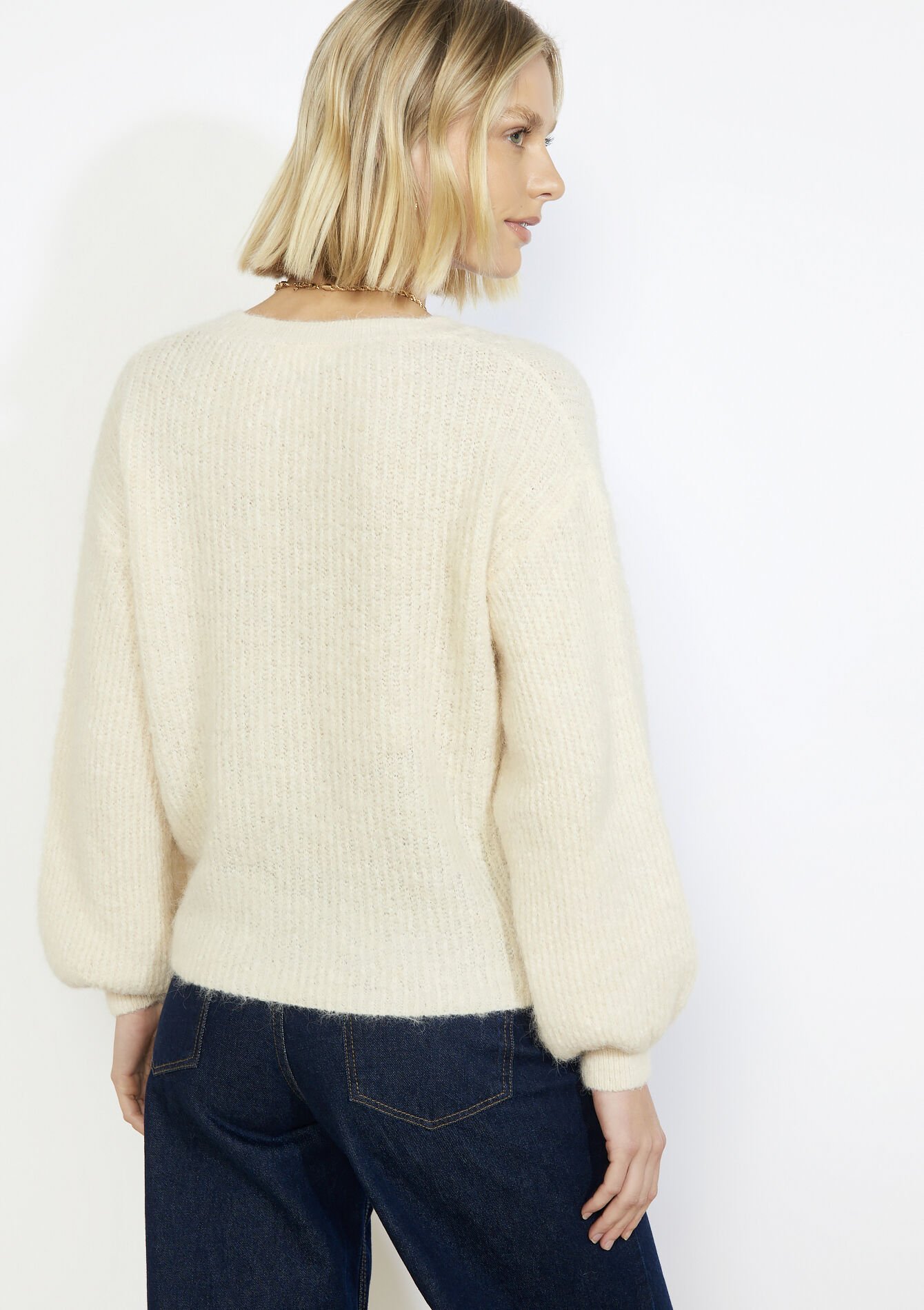 Textured v-neck sweater, Textured v-neck sweater - VANILLA WHITE - 04007156_1013