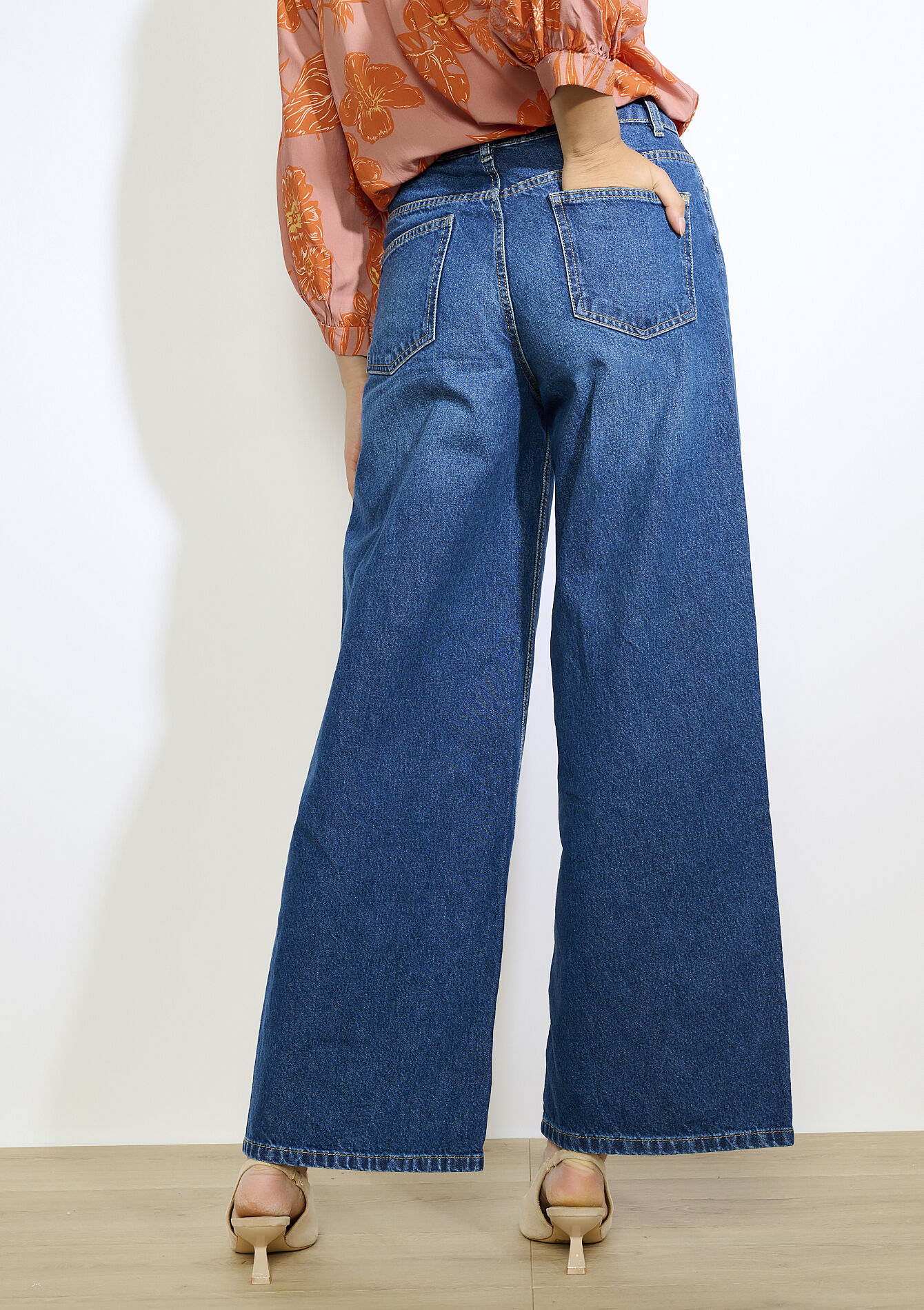 Wijde jeans met hoge taille - MEDIUM BLUE - 22000619_0500