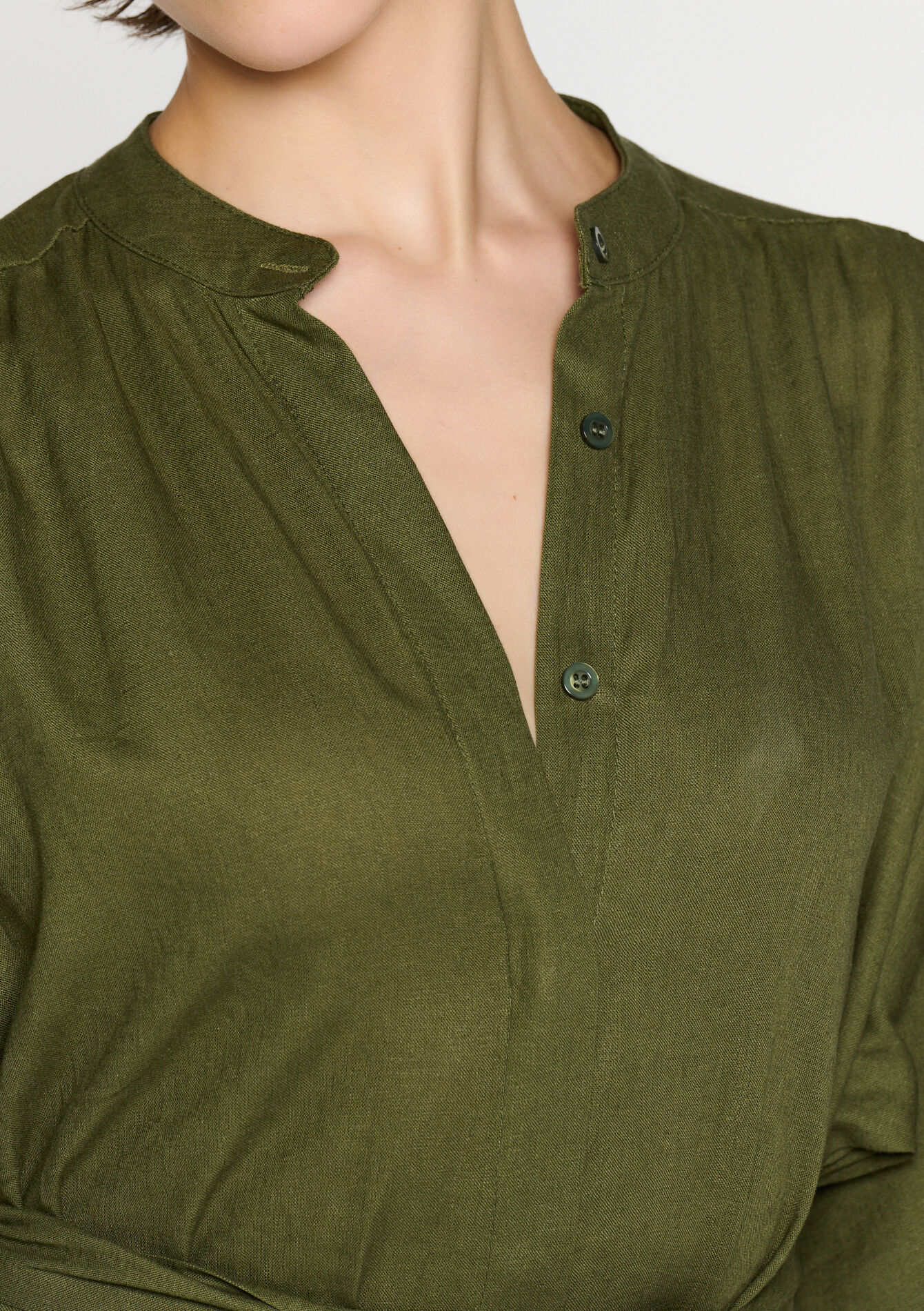 Robe en lin avec manches ballon - KHAKI FADED - 08602165_4326