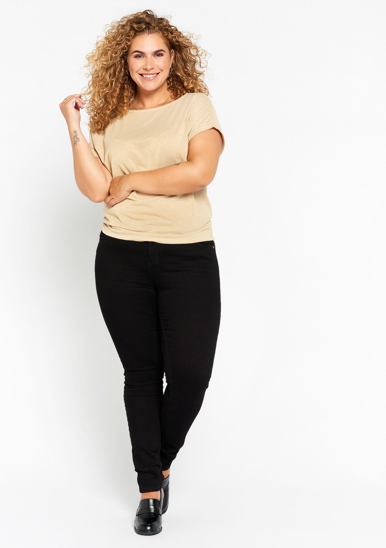 T-shirt en lurex - LT BEIGE - 02301457_2527