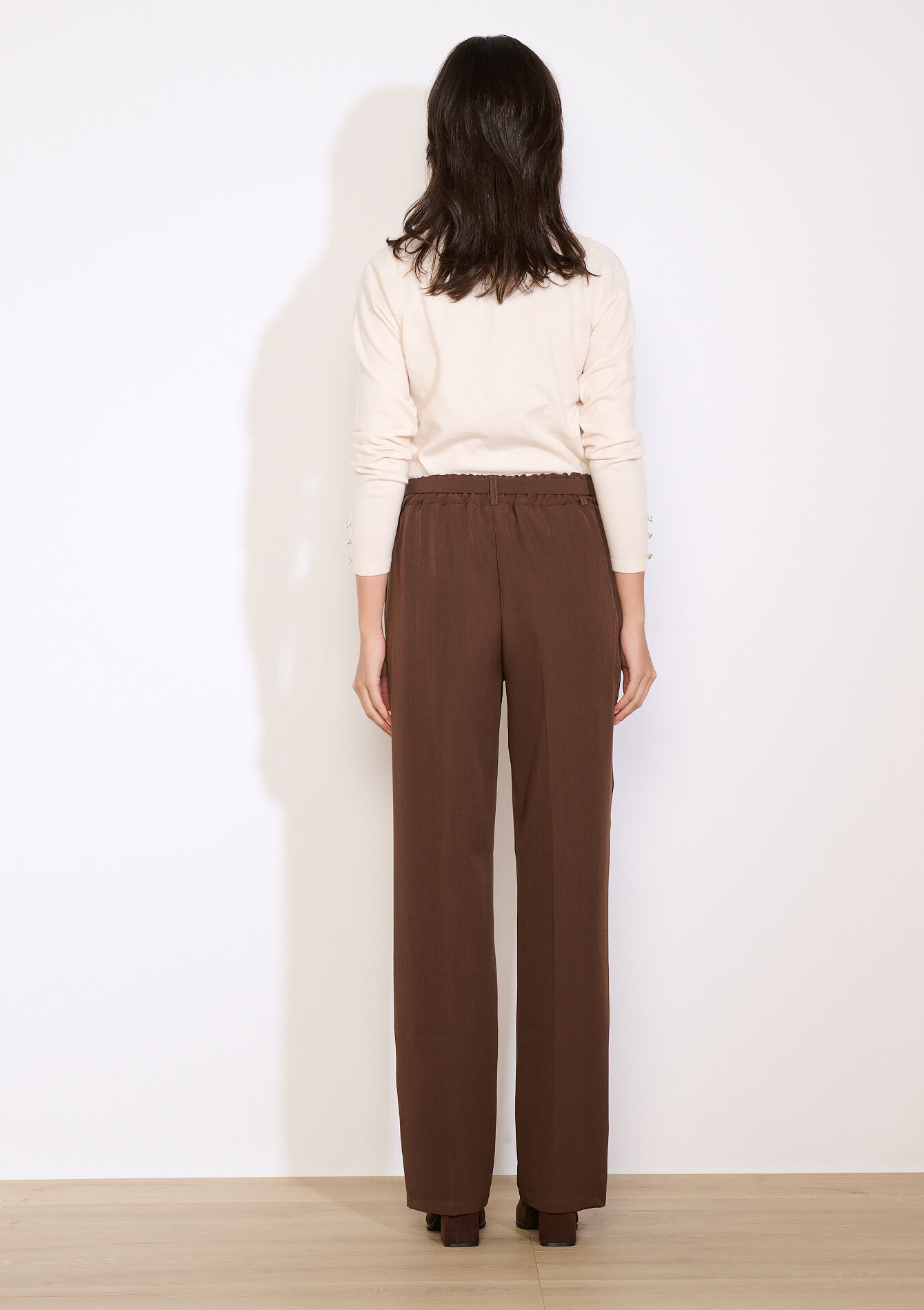 Pantalon fluide ceinturé - BROWN DARK CHOCOLATE - 06601069_3720