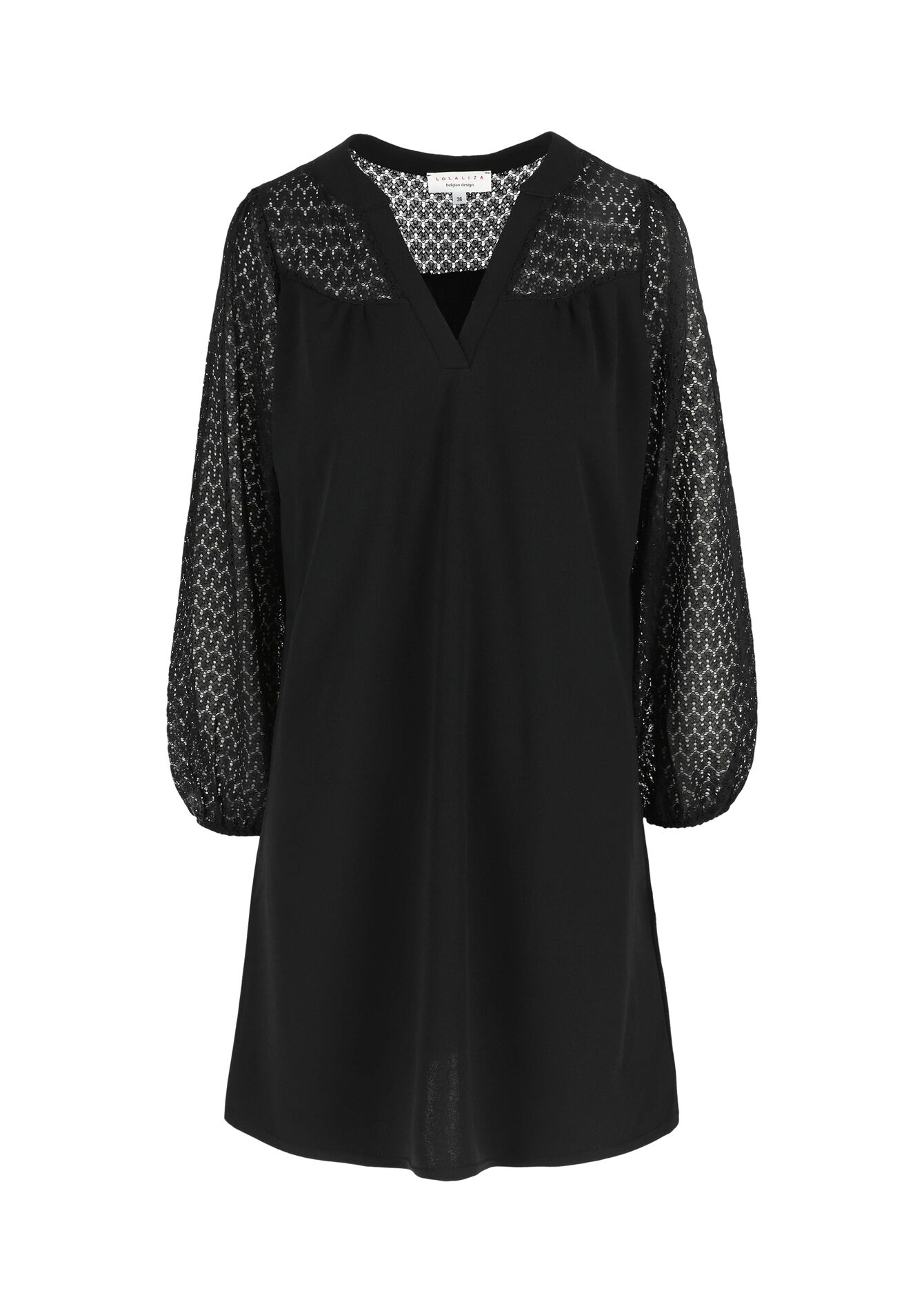 Robe droite avec manches en dentelle, Robe droite avec manches en dentelle - BLACK - 08103448