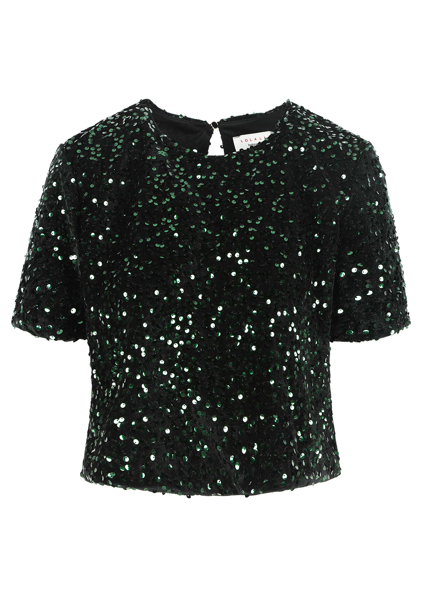 Fluwelen T-shirt met pailletten, Fluwelen T-shirt met pailletten - GREEN BOTTLE - 02301700_4512