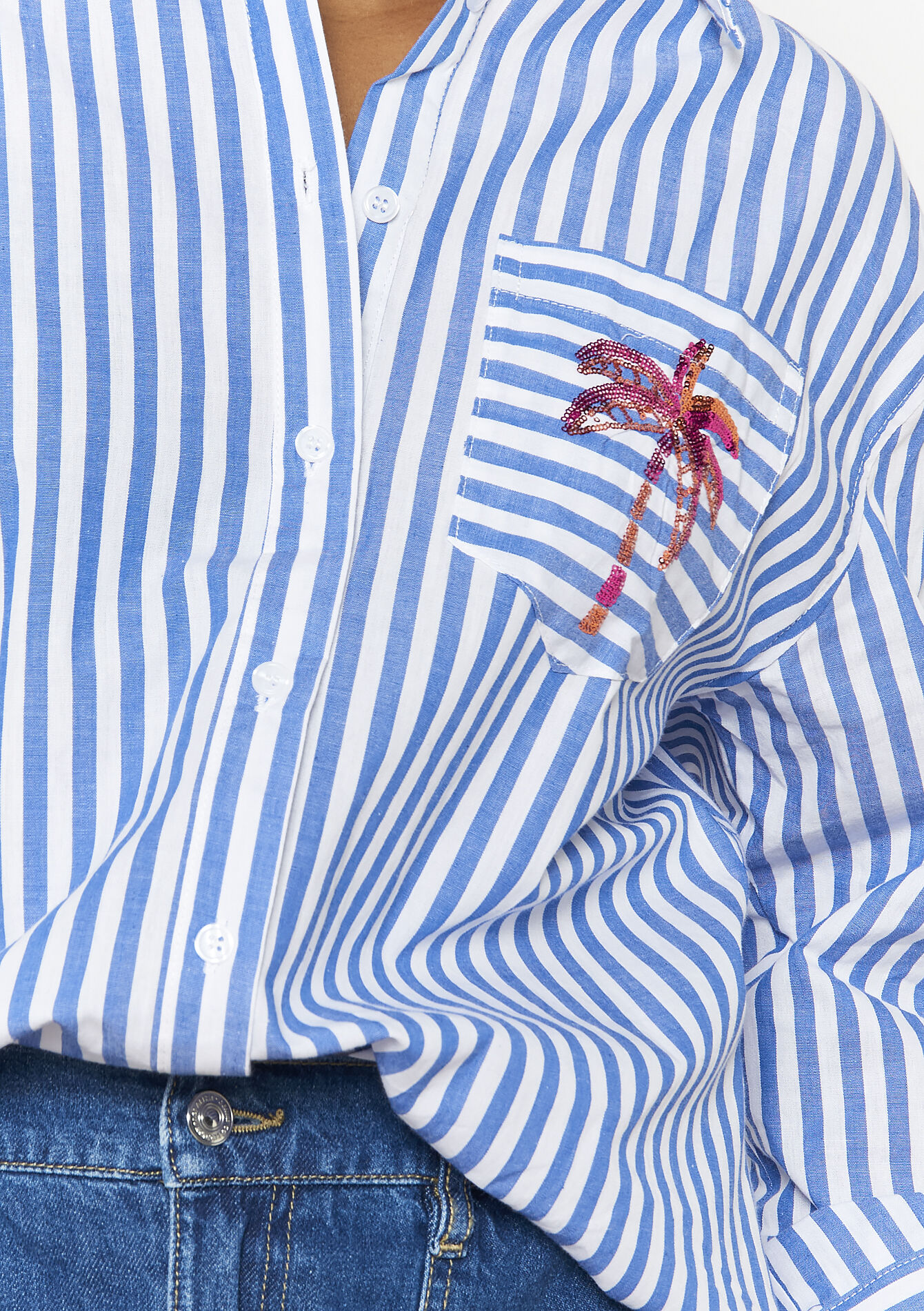 Chemise à rayures avec sequins, Chemise à rayures avec sequins - BLUE PASTEL - 05702733_3003