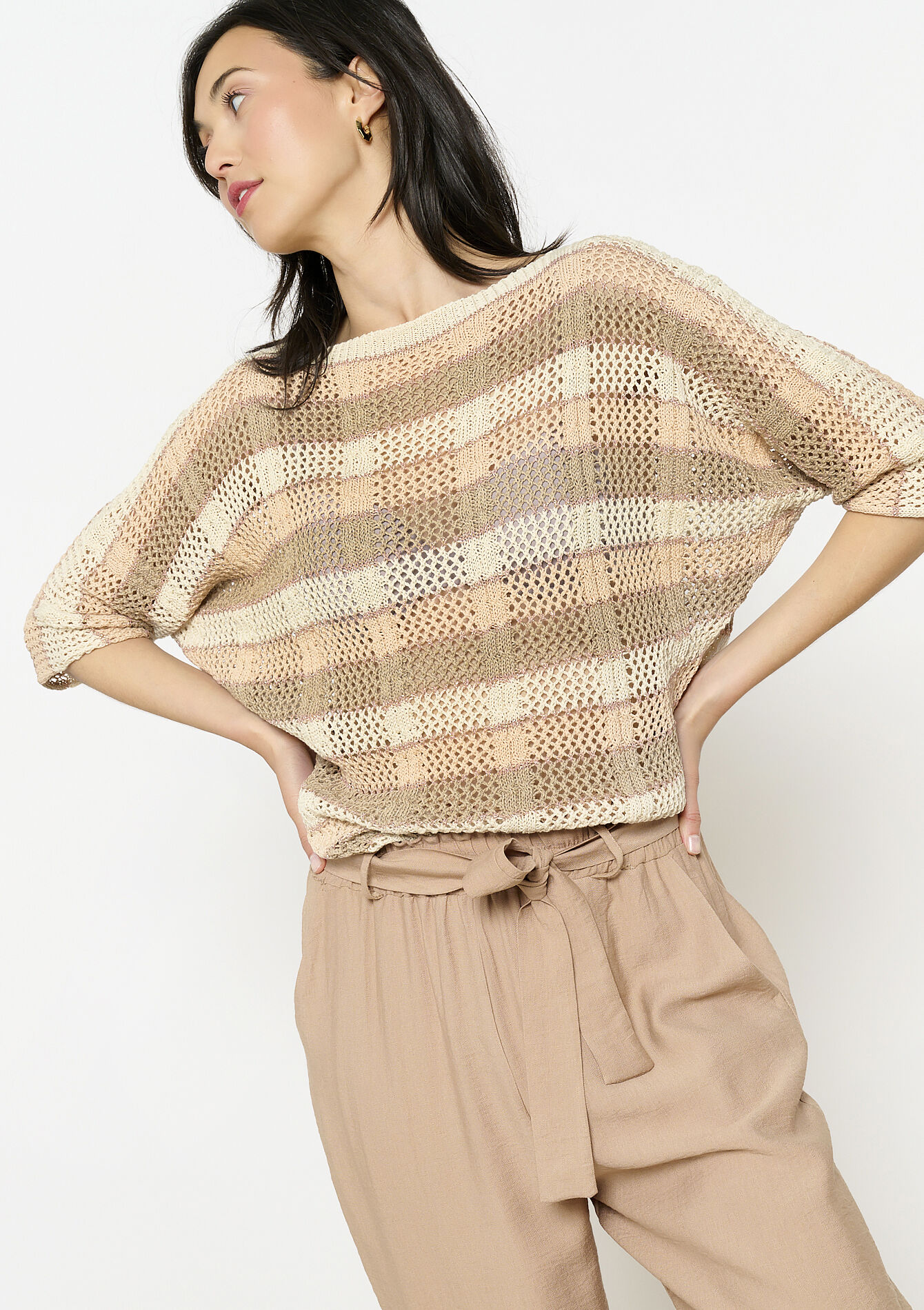 Ajourtrui met streeppatroon - TAUPE - 04006966_1021