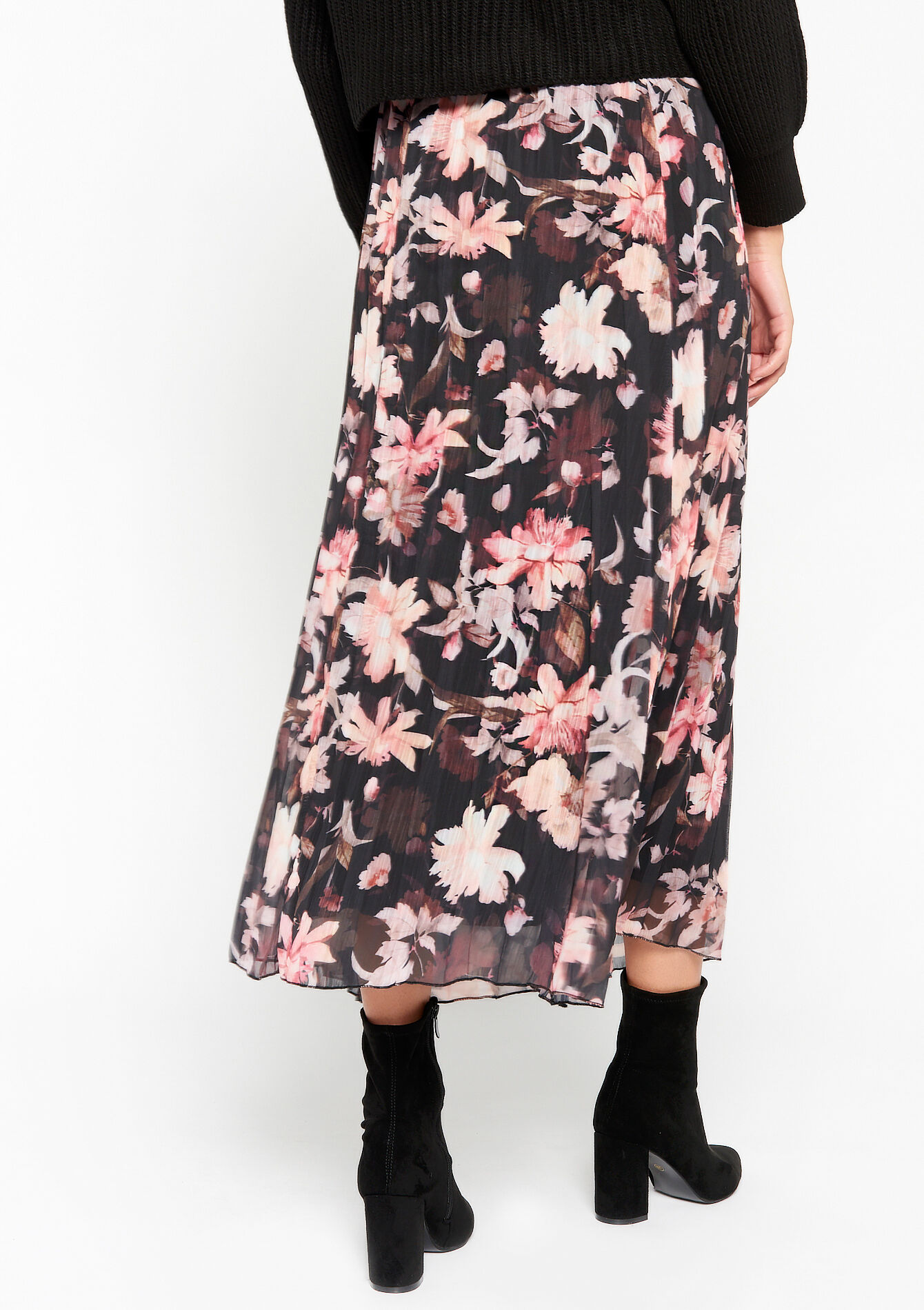 Maxi skirt with floral print, Maxi skirt with floral print - BLACK - 07101068_1119