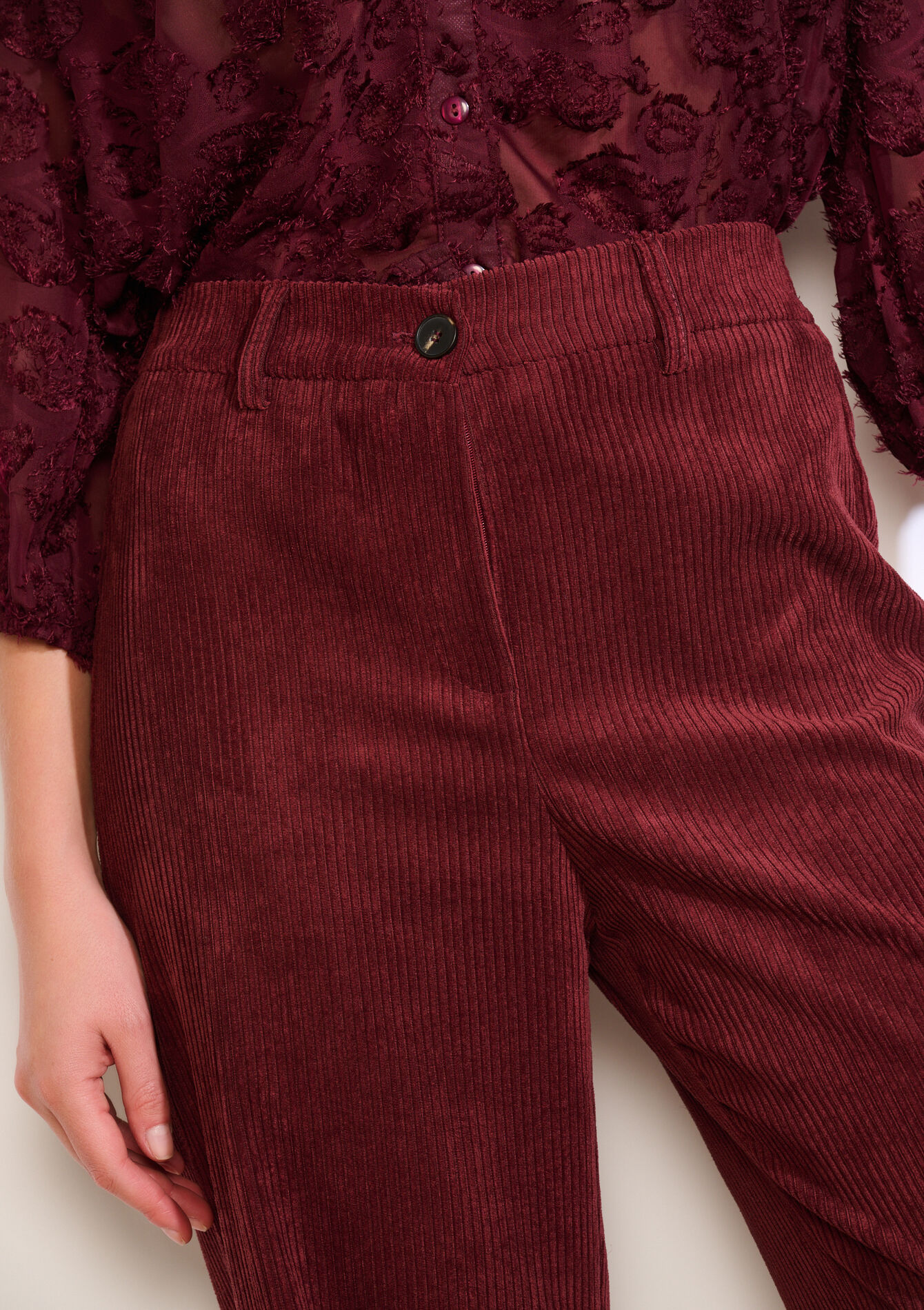 Corduroy broek met elastiek - BORDEAUX WINE - 06100746_5514