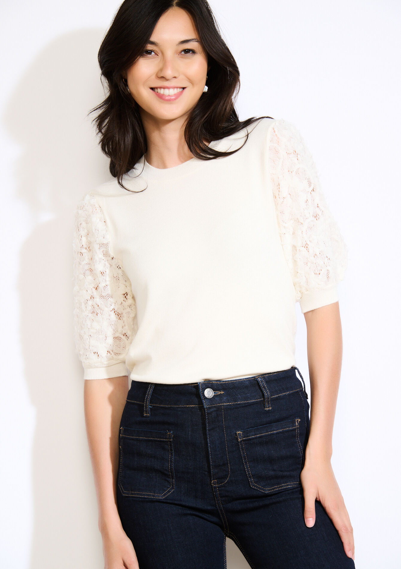 Top manches dentelle, Top manches dentelle - OFFWHITE - 04006916