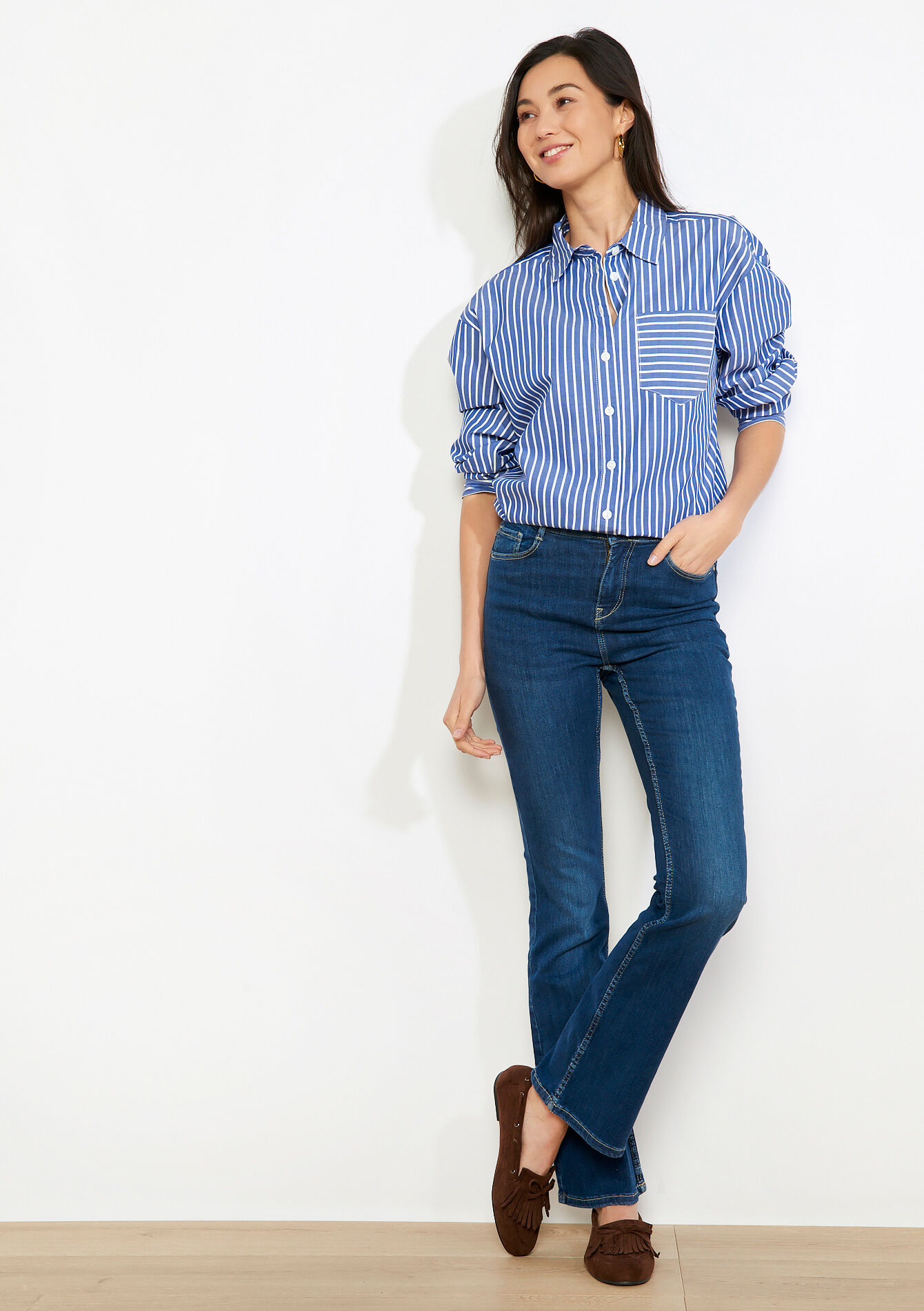 Oversized gestreept hemd - NAVY BASIC - 05702931_2723