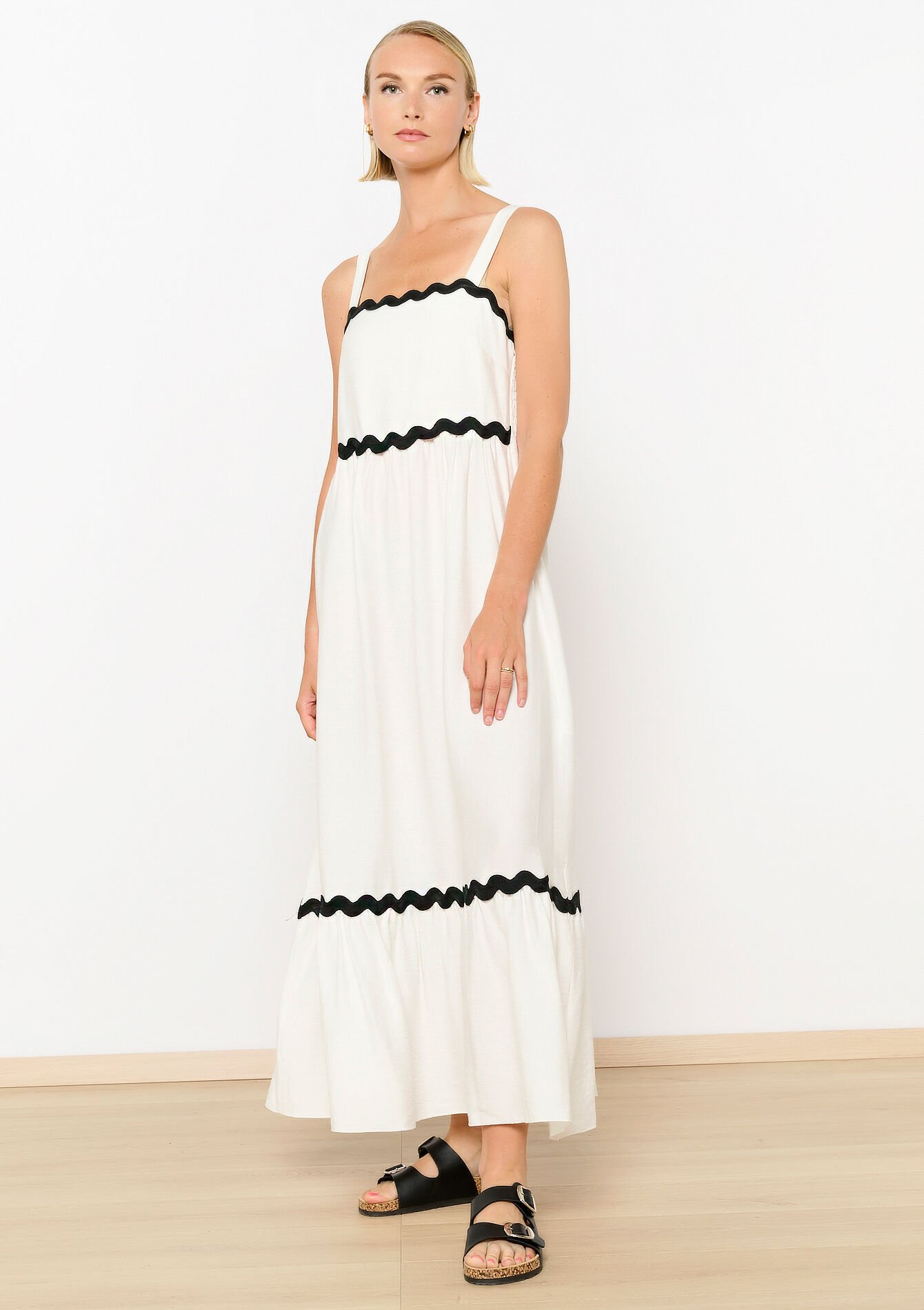 Robe longue avec biais en zigzag, Robe longue avec biais en zigzag - OPTICAL WHITE - 08103804_1019