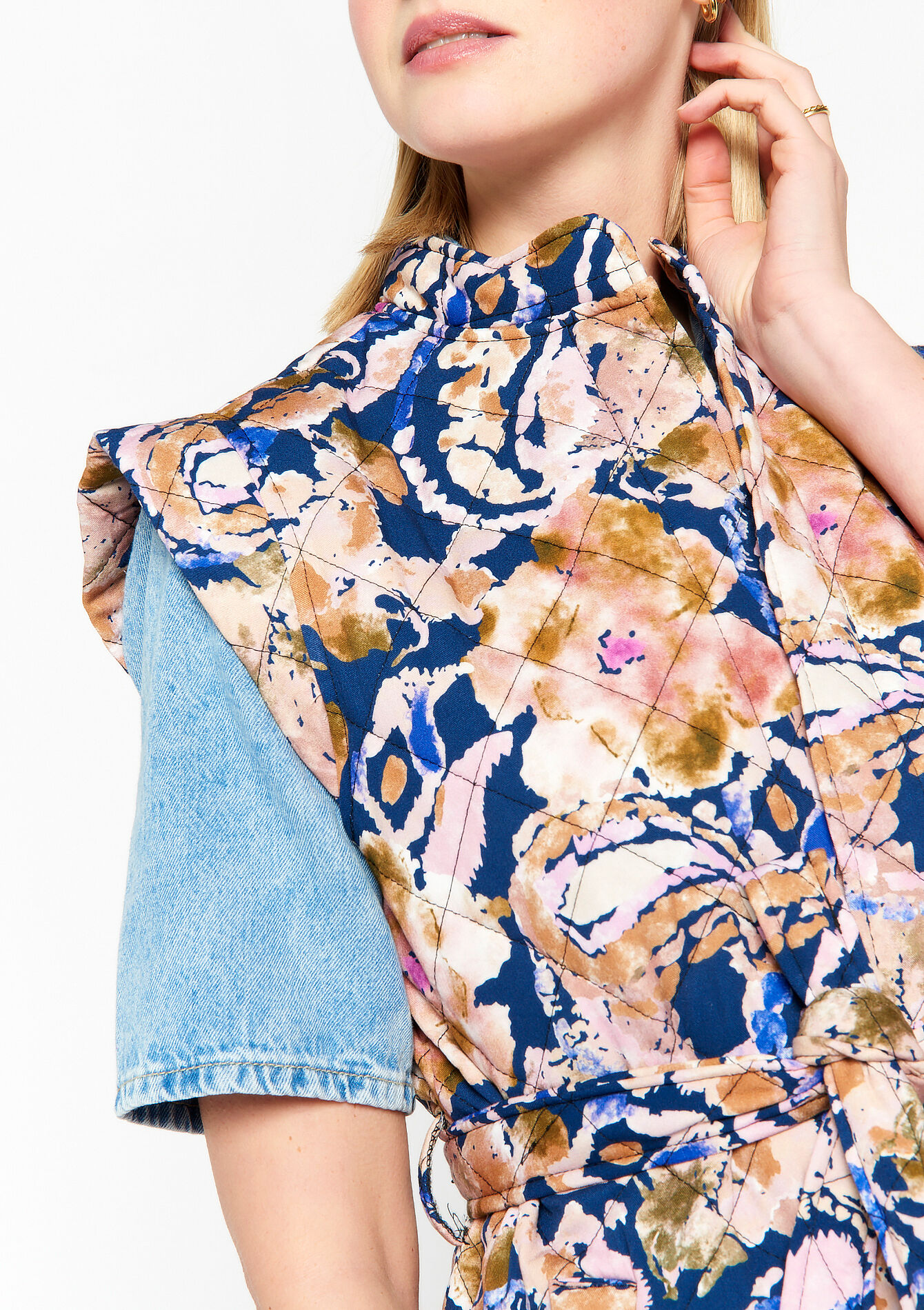 Mouwloos gewatteerd jasje, Mouwloos gewatteerd jasje - BLUE DENIM - 09001378_1638