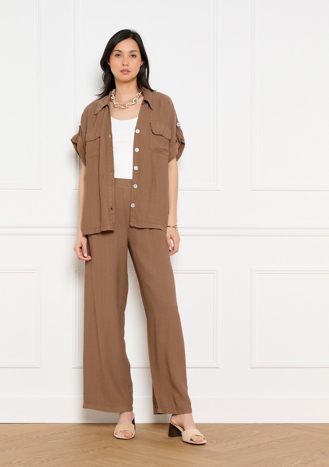 Fluid wide leg trousers - TAUPE - 06601135_1021