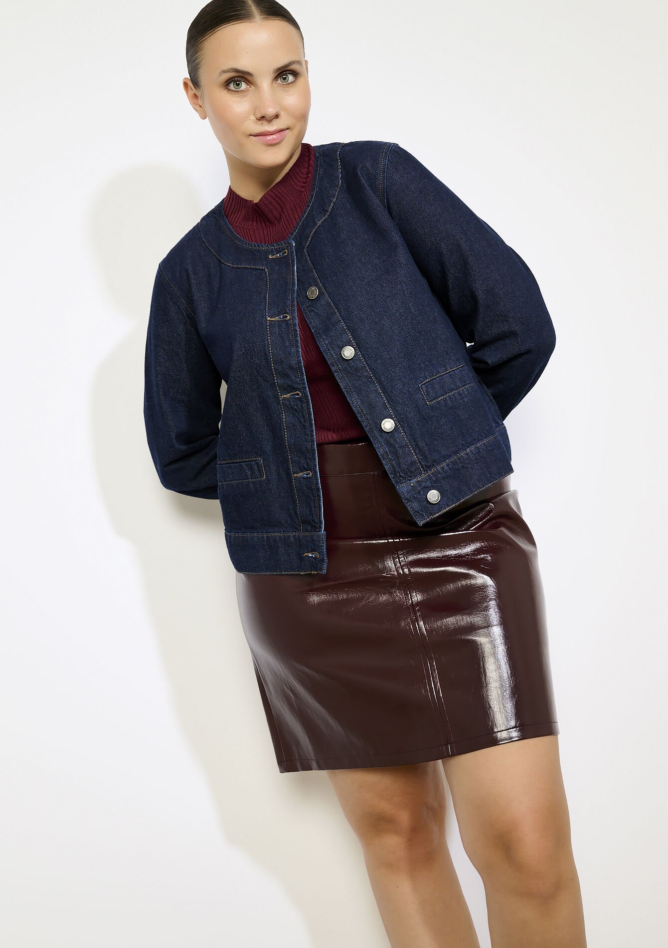 Structured denim jacket, , back