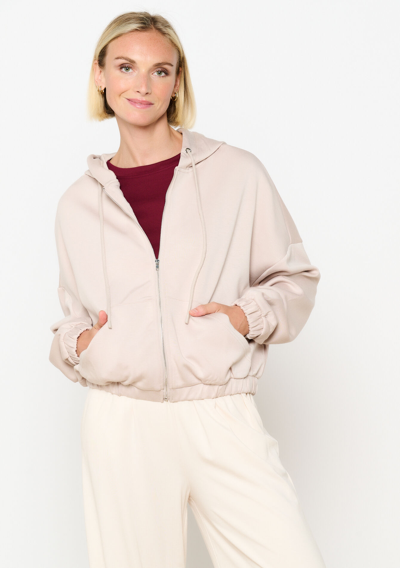 Hoodie met rits en capuchon, Hoodie met rits en capuchon - LIGHT TAUPE - 15100291_1020