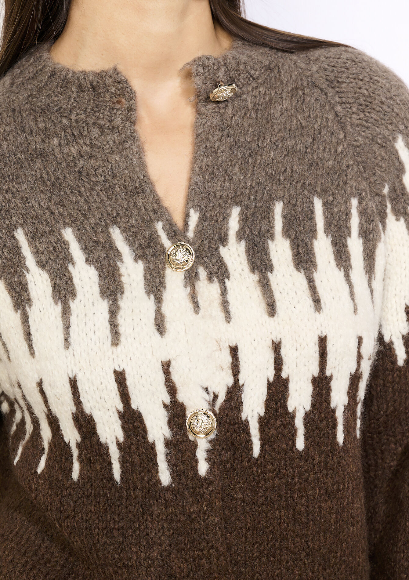 Graphic pattern cardigan, Graphic pattern cardigan - BROWN DARK CHOCOLATE - 04101398_3720