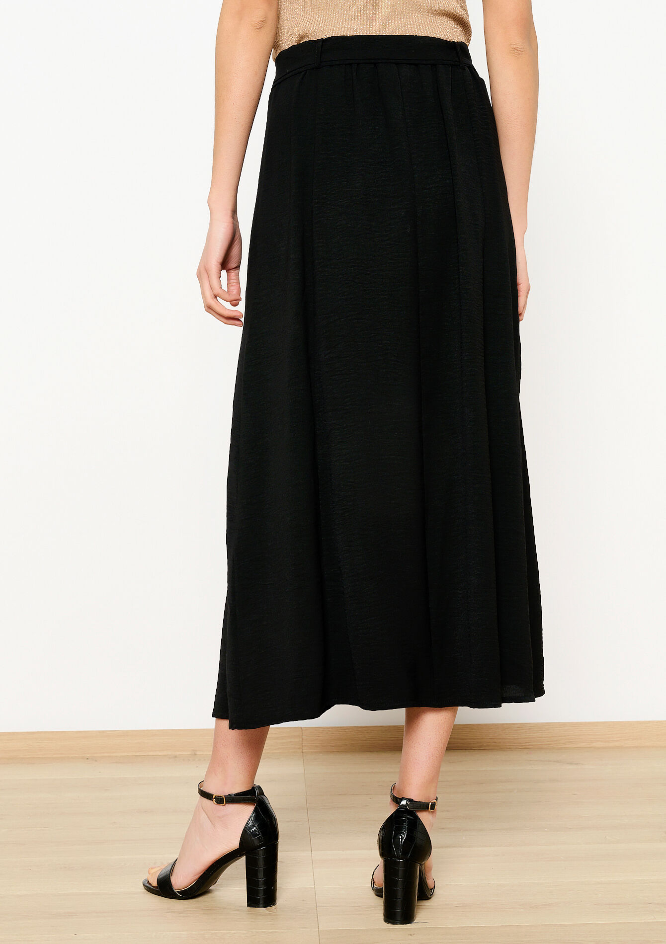 Jupe longue en tissu crêpé, Jupe longue en tissu crêpé - BLACK - 07101228_1119