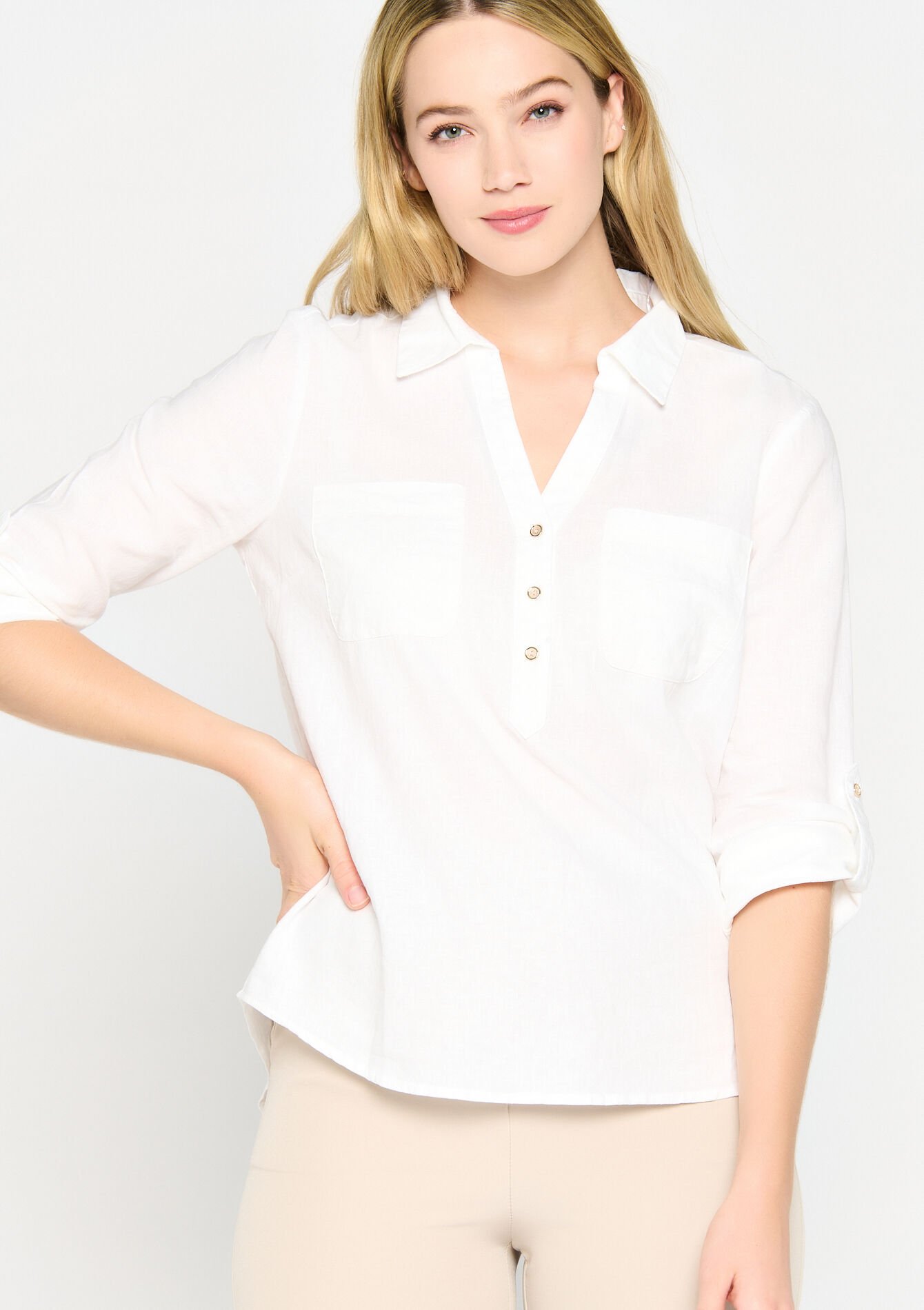 Blouse en lin, Blouse en lin - OPTICAL WHITE - 05702073_1019