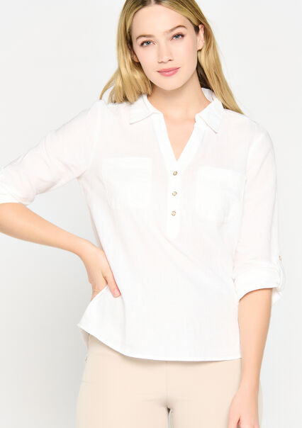 Linen blouse - OPTICAL WHITE - 05702073_1019